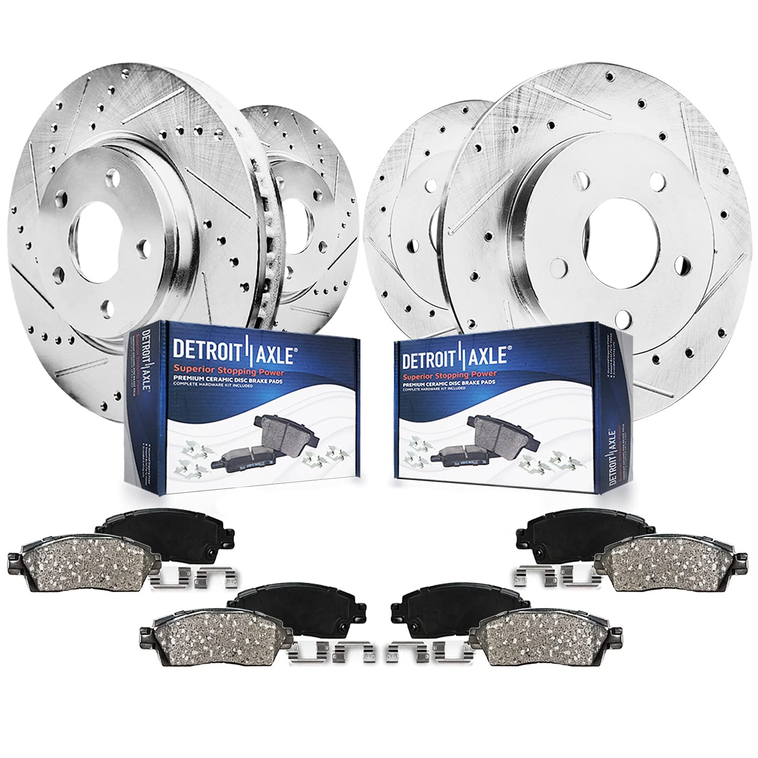 Detroit Axle - Brake Kit for 05-10 Scion tC Drilled & Slotted Brake Rotors 2005 2006 2007 2008 2009 2010 Ceramic Brakes Pads Front and Rear Replacement