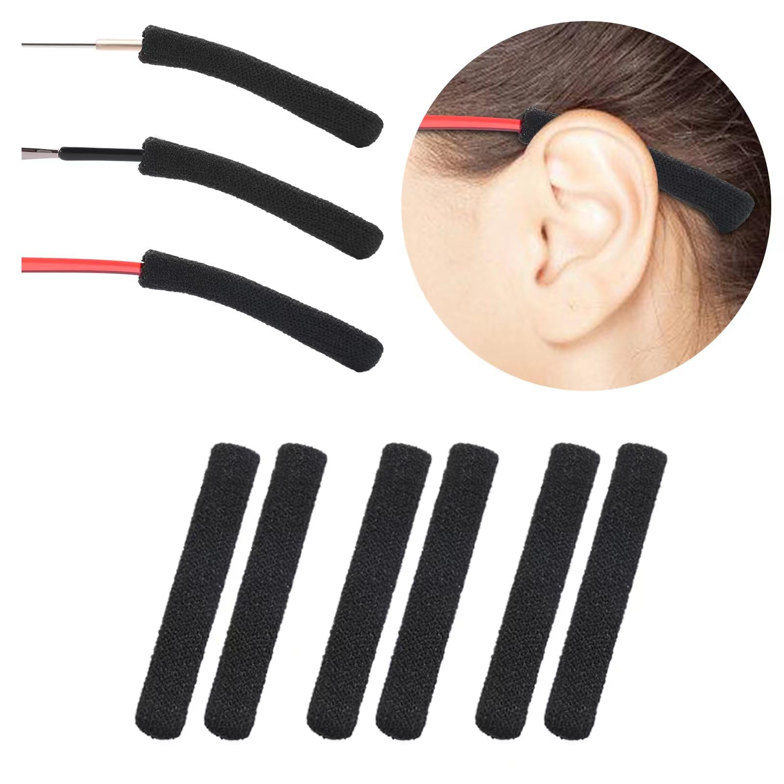 Literry Anti-Slip Elastic Comfort Eyeglasses Temple Tips Sleeve, Soft and Well-Fitting Glasses Ear Cushion, Microstructured Fabric Glasses Ear Grip, Knitting Eyeglass Arm Cushion - Black 3 Pairs