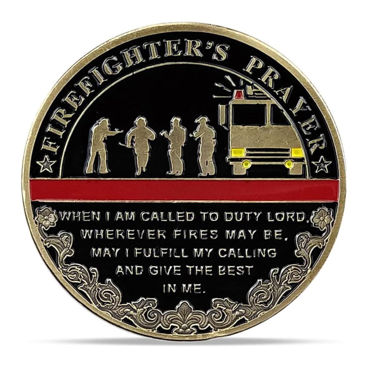 Thin Red Line Firefighter Challenge Coin Fireman Prayer Coin