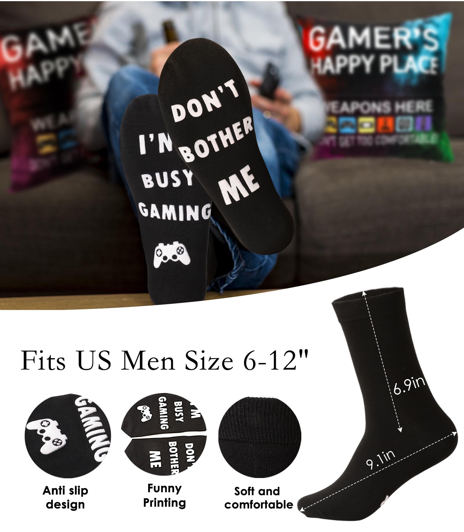 OCCdesign Gamer Gifts for Teenage Boys Men, Gaming Room Decoration, Gamer Pillow Cover and Game Socks Gifts Set, Christmas Stocking Stuffers for Teens Boys Girls Men Father Boyfriends 18" x 18"