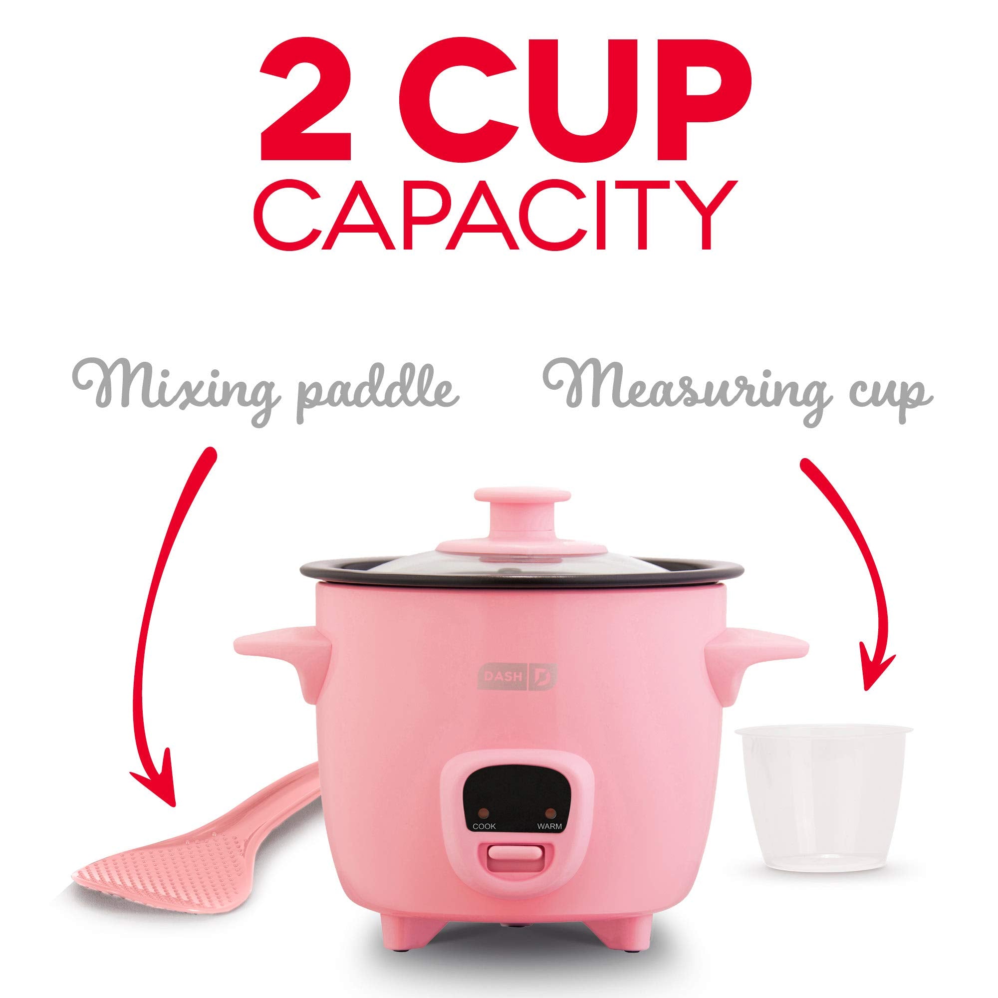 DASH Mini Rice Cooker Steamer with Removable Nonstick Pot, Keep Warm Function & Recipe Guide, Half Quart, for Soups, Stews, Grains & Oatmeal - Pink