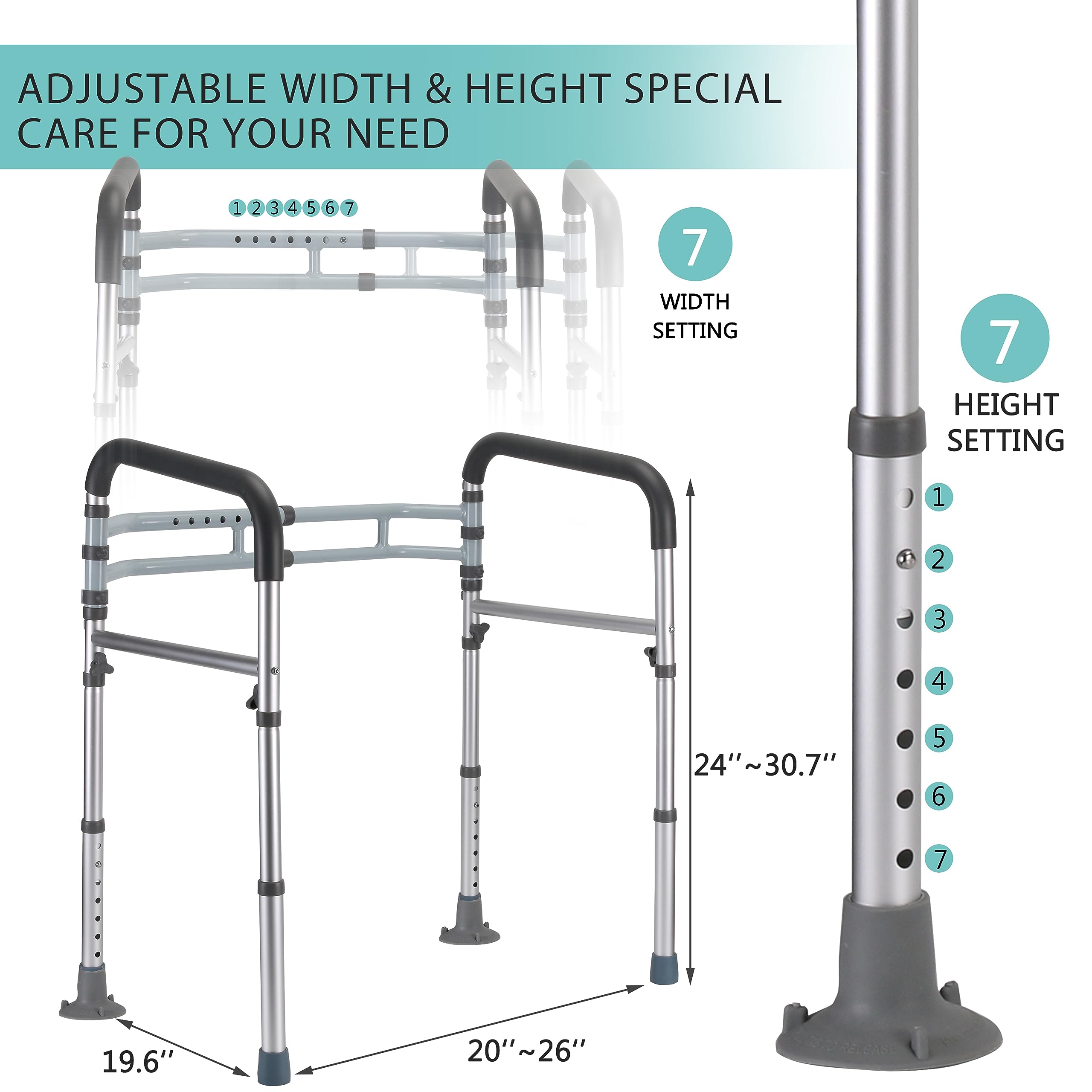FSA/HSA Eligible Toilet Safety Rails, Adjustable Toilet Safety Frame for Elderly, Seniors, Handicap & Disabled, Toilet Frame with Handles, Foldable Handicap Toilet Rails Fit Any Toilets (300 LB)