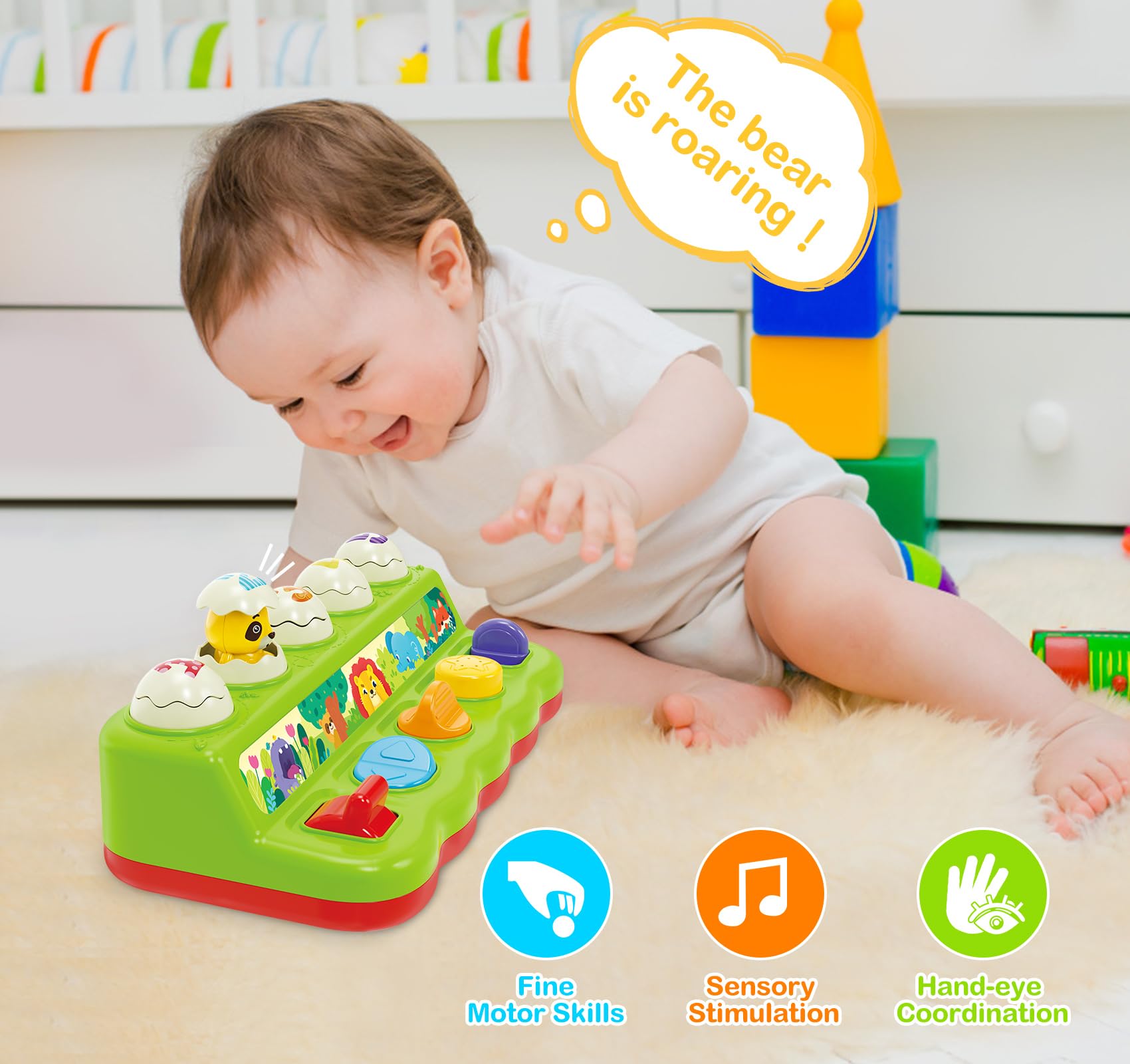 Baby Toys 6 to 12 Months, Musical Pop-Up Cause and Effect Toys with Light & Music for 12-18 Months, Learning Educational Infant Toys for Toddler Boy Girl 7 8 9 10 11 Month 1-2 Year Old Gift