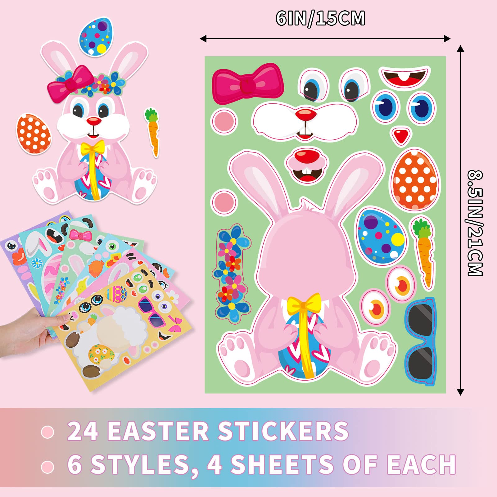 GonLei 24pcs Easter Stickers for Kid, Make-a-face Easter Stickers for Child Easter Egg Farm Animal Rabbit Chicks Sheeps DIY Sticker for Crafts Family Schools Classroom Activities Party Favor Supplies