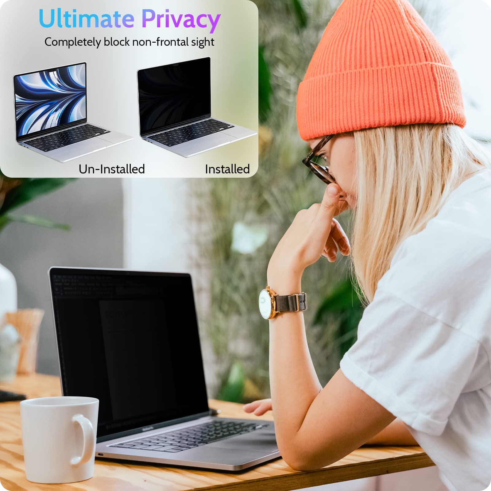 Peslv Magnetic Privacy Screen Compatible with Macbook Air 13.6 Inch (2022-2024, M2, M3), Removable Matte Anti Glare Blue Light Protector Private Security Filter for Mac Laptop Computer