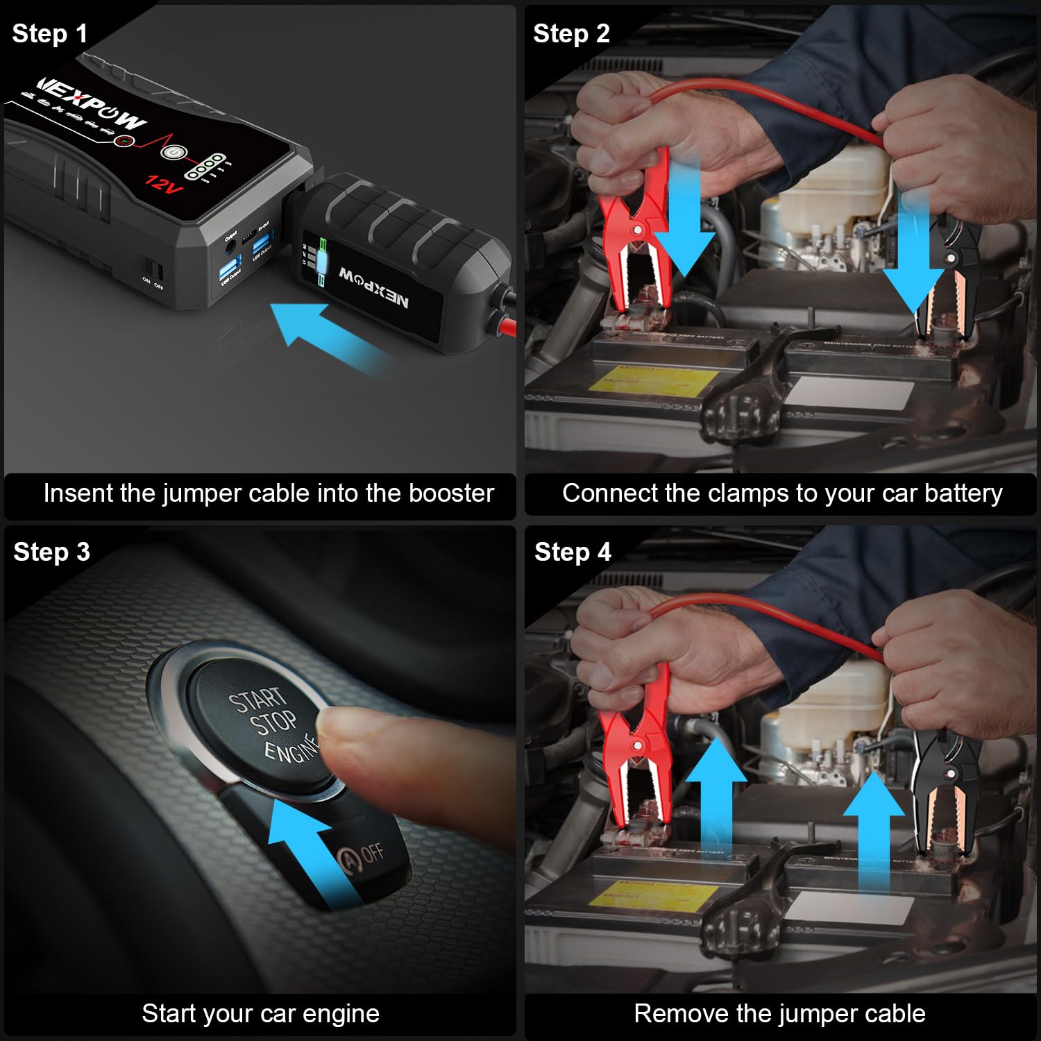 NEXPOW Car Jump Starter,Car Battery Jump Starter Pack 1500A Peak Q10S for Up to 7.0L Gas and 5.5L Diesel Engine12V Auto Battery Booster,Jumper Cables,Portable Lithium Jump Box with LED Light/USB QC3.0