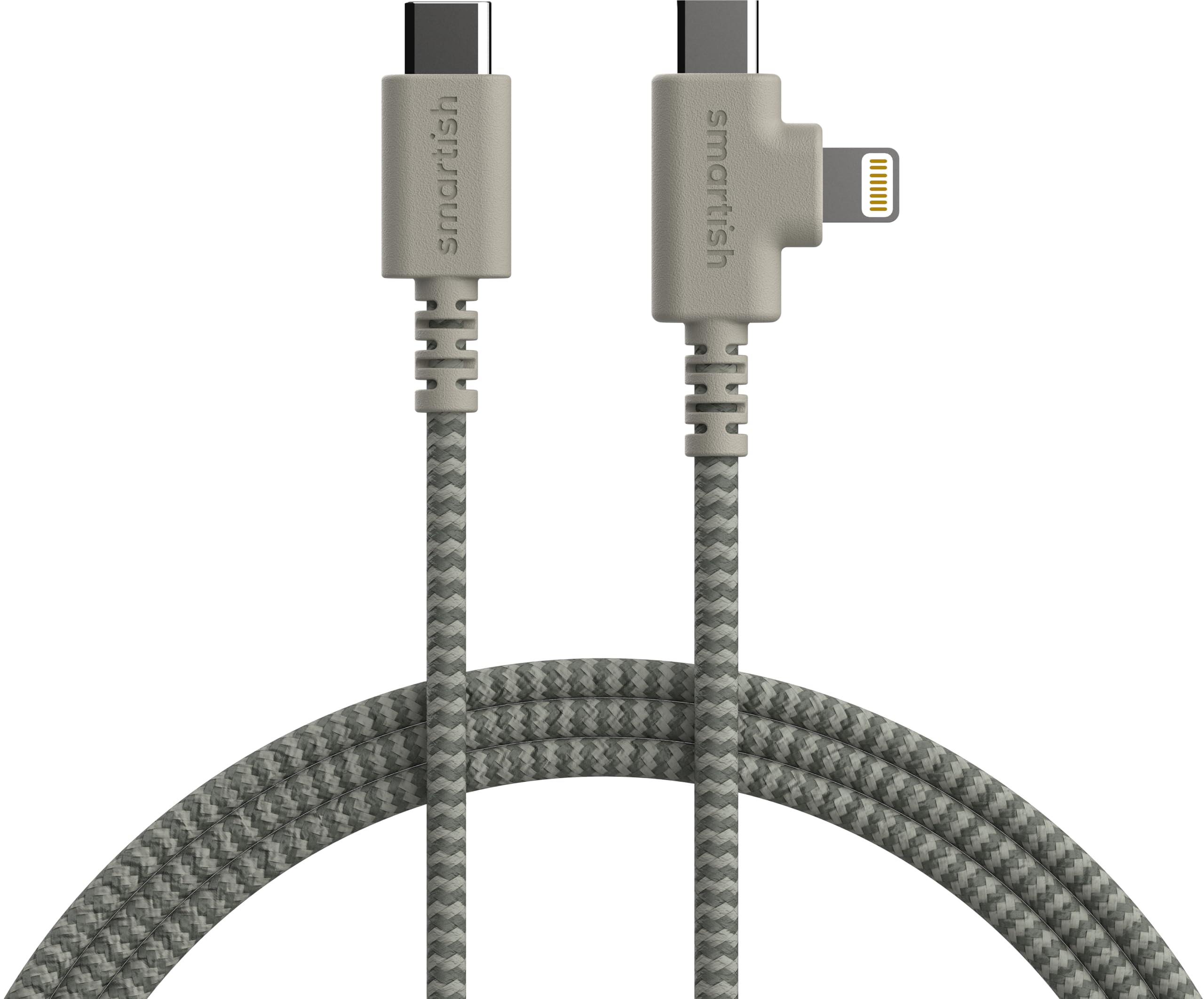 Smartish 2 in 1 USB C to USB C/Lightning Cable - Crown Joule - 6 Ft Fabric Wrapped Fast Charging Cord - for iPhone, Galaxy, Pixel - 100W Dual Fast Charger for Phones/Laptops - Lightly Toasted Beige