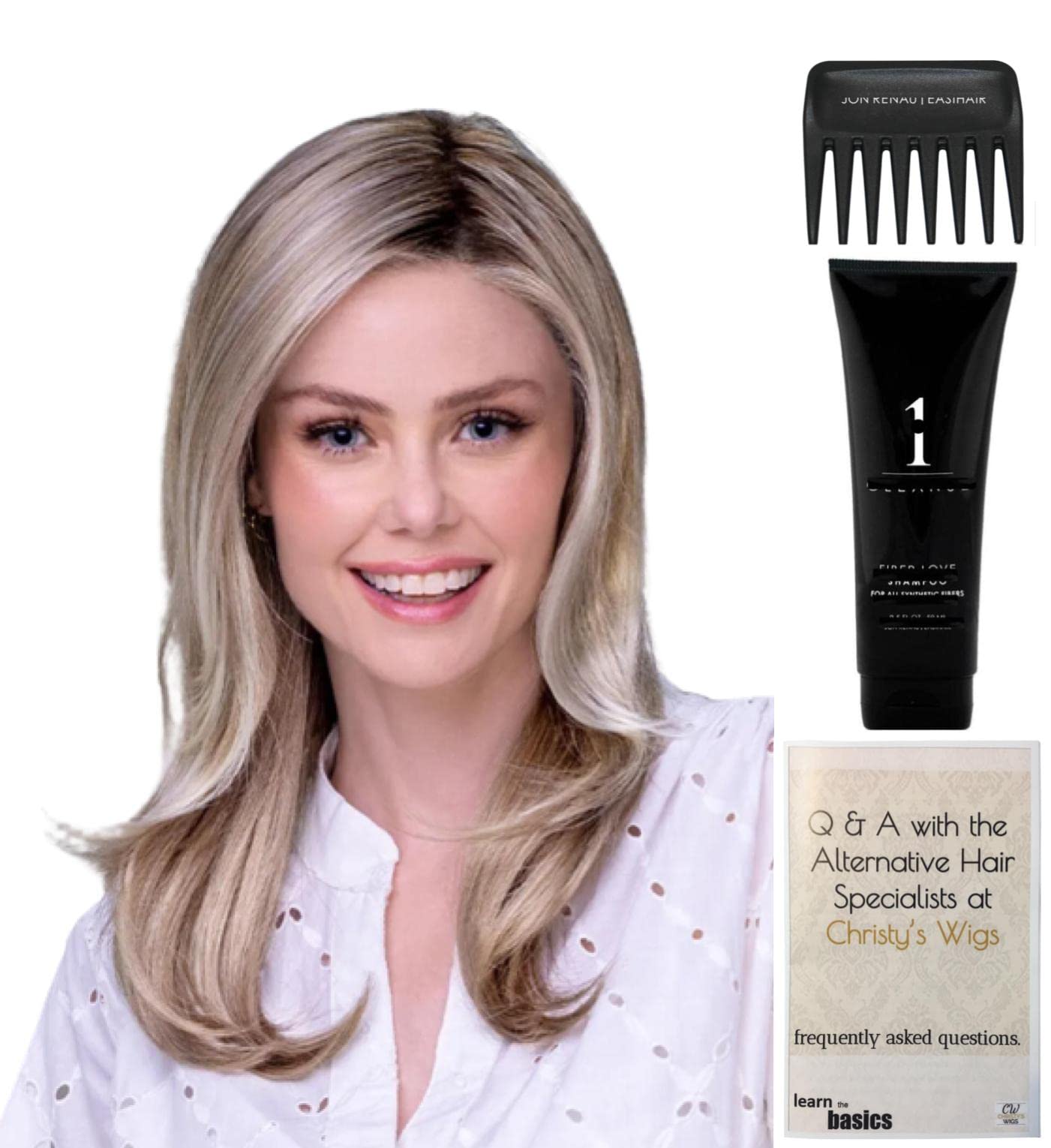 Bundle - 4 Items: Miranda Lite Wig by Jon Renau, Christy's Wigs Q & A Booklet, Synthetic Shampoo & Wide Tooth Comb - Color: 6