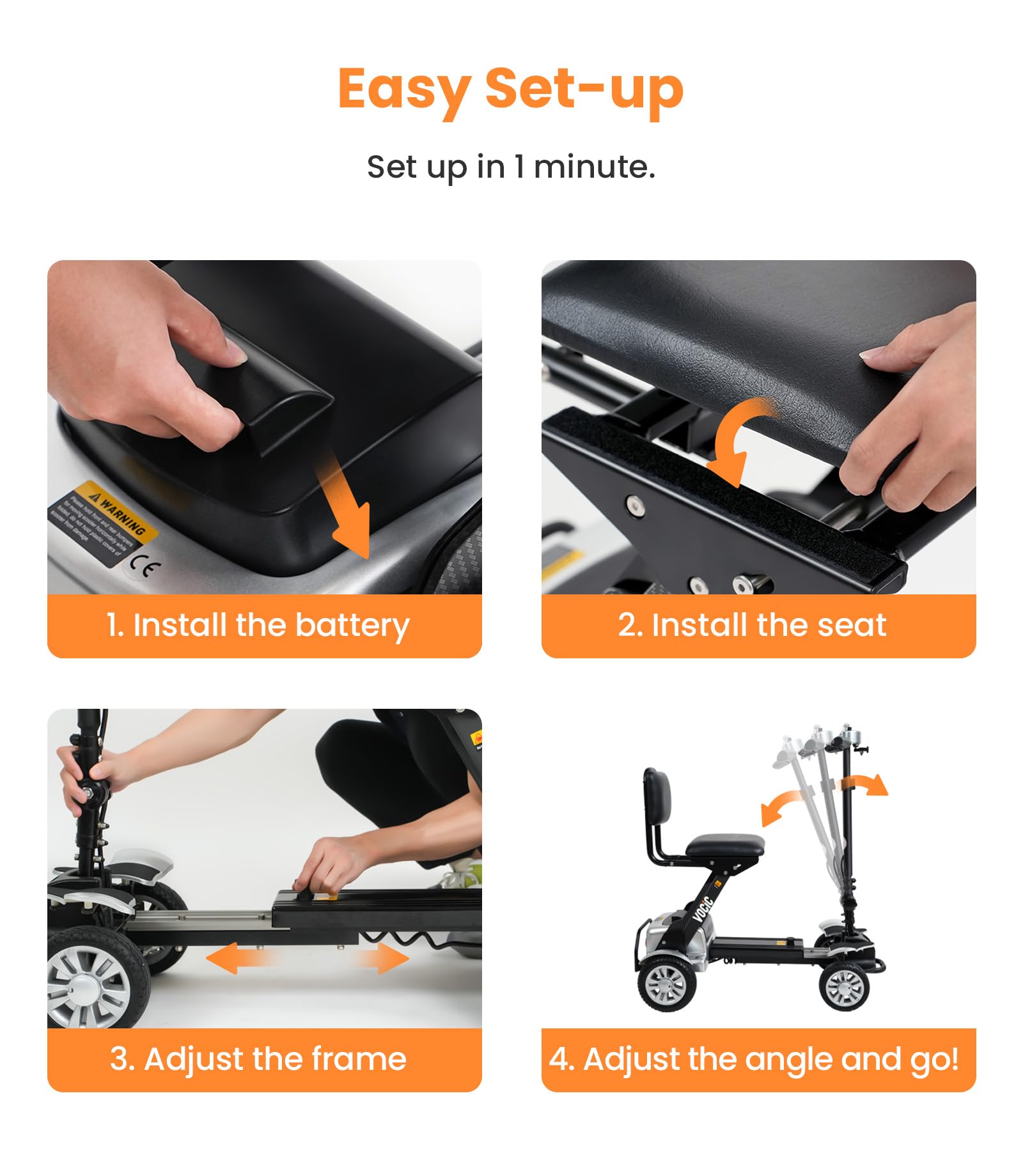 VOCIC Mobility-Scooter-Carbon-Fiber, Mobility Scooters for Seniors Adults, Folding Powered Mobility Scooter, TSA Approved Electric Mobility Scooter with Seat, Foldable Electric Wheelchair, 4 Wheel