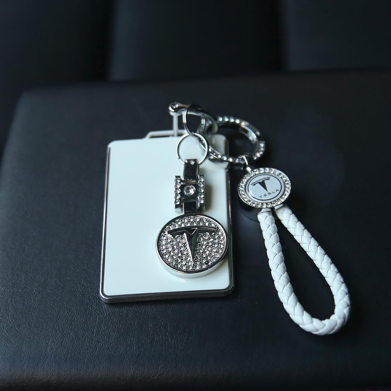 Tesheer for Tesla Key Card Holder Bling Key Chain Card Key Holder for Model S/X/3/Y Cybertruck Keychain (White)