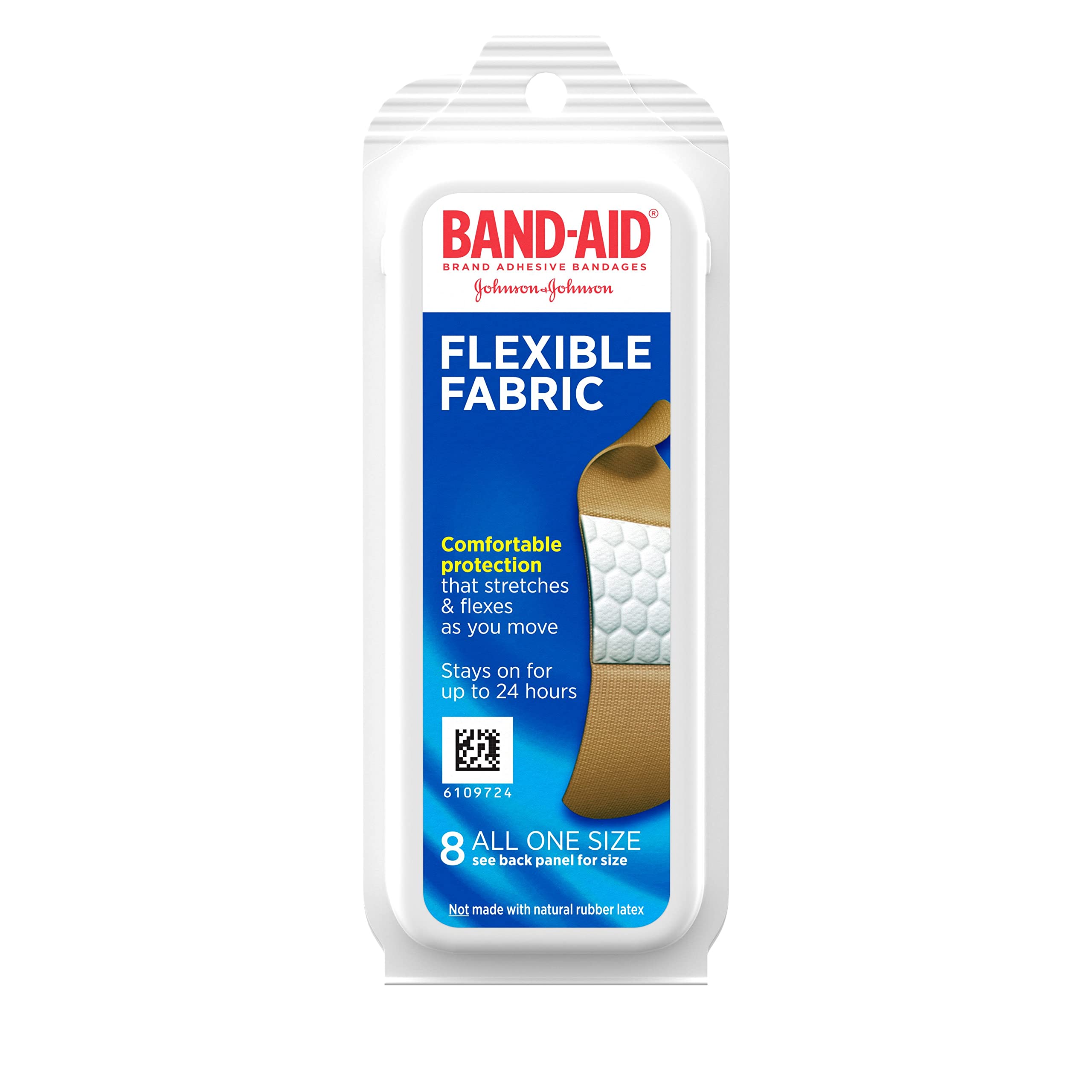 Band-Aid Brand Flexible Fabric Adhesive Bandages for Wound Care and First Aid, All One Size, 8 ct