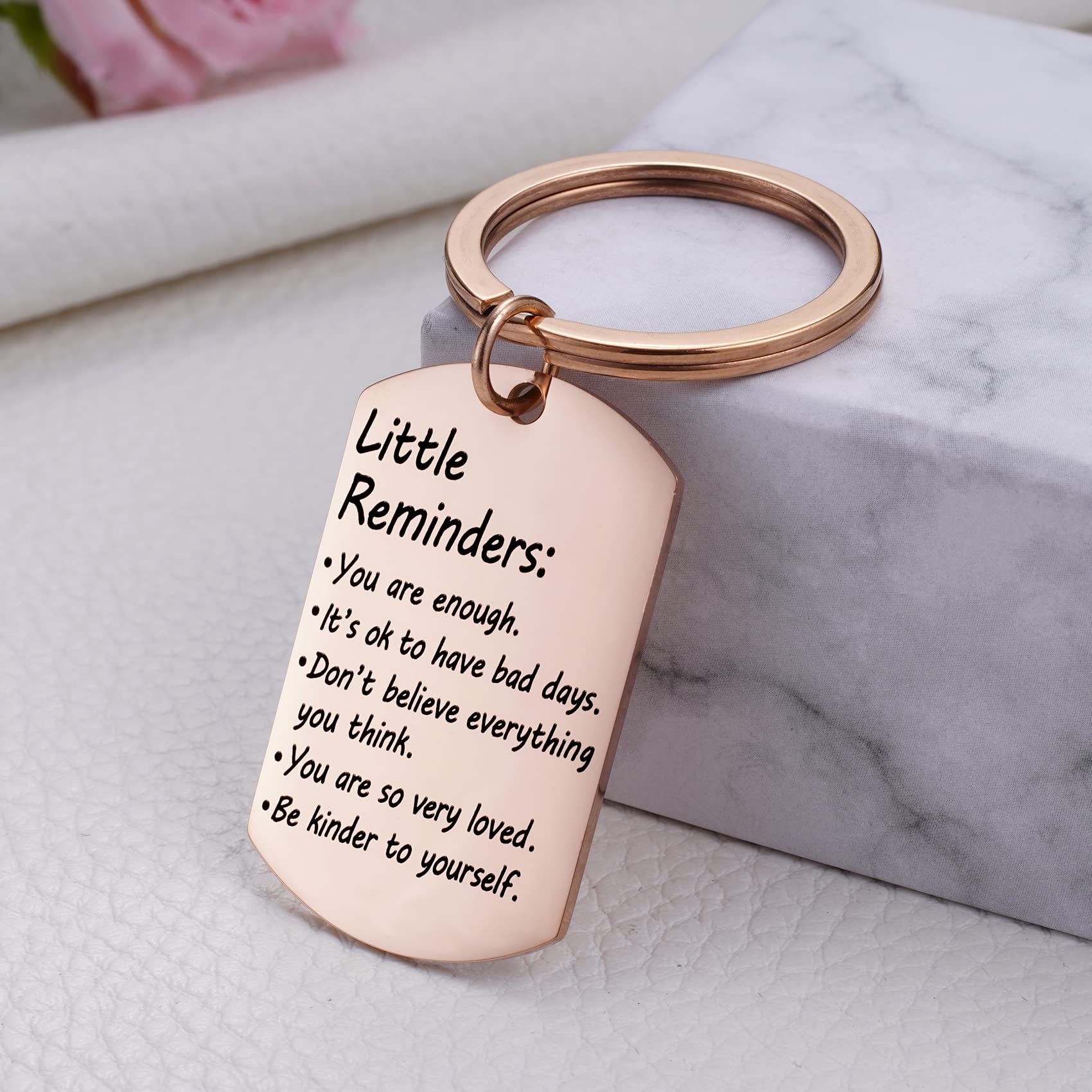 Valentine's Day Little Reminders Keychain, Mental Health Gift, Positive Thinking Reminder Daily Affirmation Inspiration Uplifting Quotes, You Are Enough Keyring, Self Love (Rose Gold)