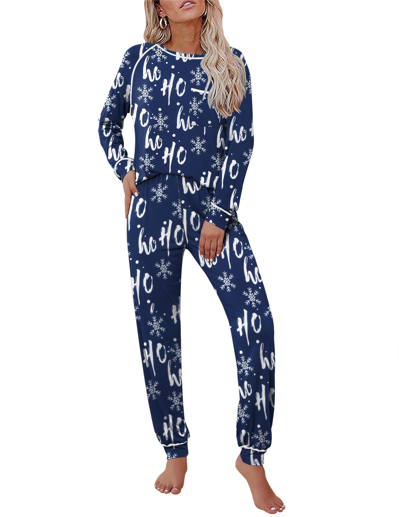 Ekouaer Pajamas Set for Women Soft Comfy Pjs Sets Long Sleeve Sleepwear Loungewear S-XXL