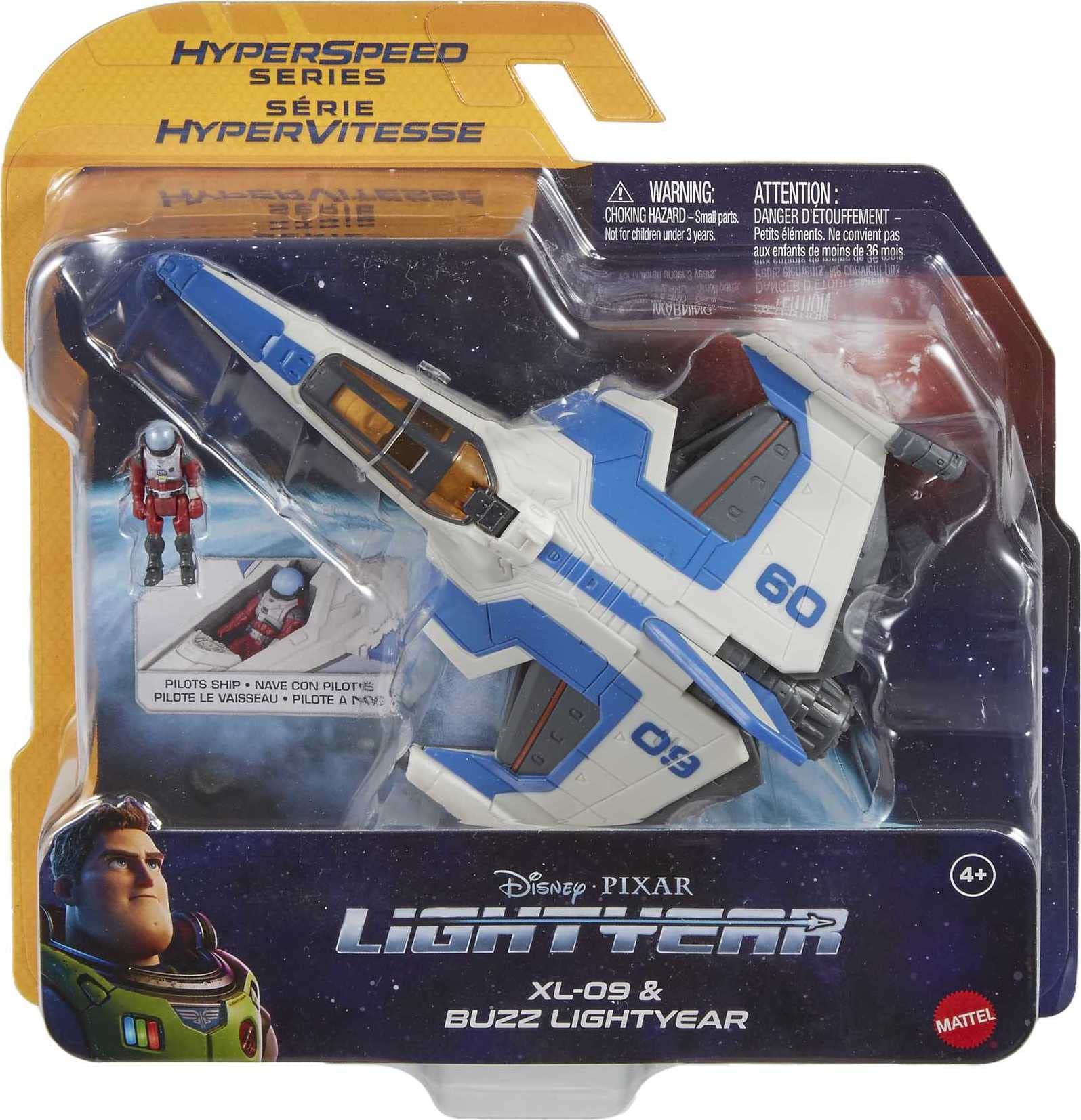 Mattel Disney and Pixar Lightyear Hyperspeed Series, Buzz Lightyear Mini Action Figure & XL-09 Spaceship, 6-in Vehicle