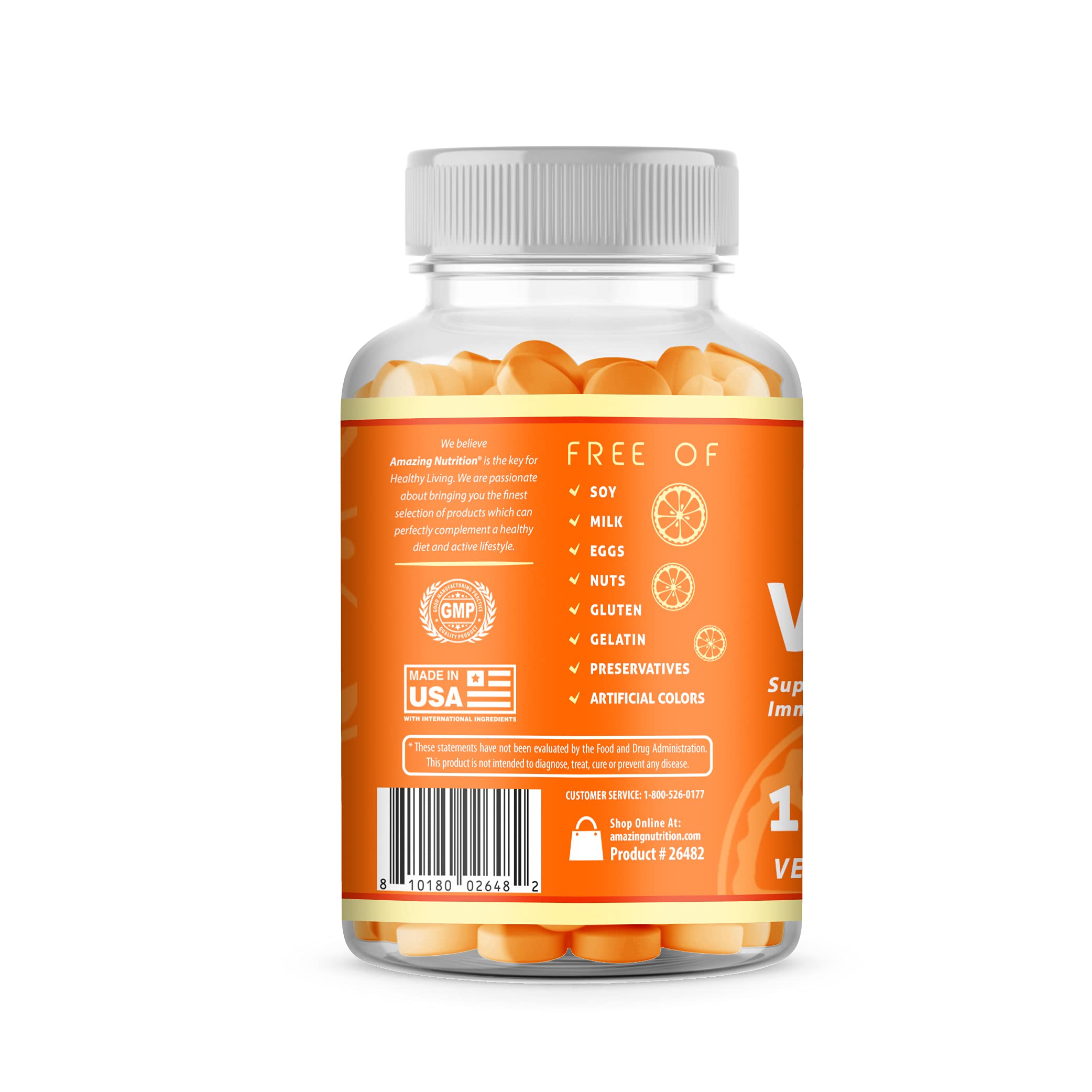 Amazing Nutrition Vitamin C Supplement | 120 Gummies | Orange Flavor | Non-GMO | Gluten-Free | Made in USA