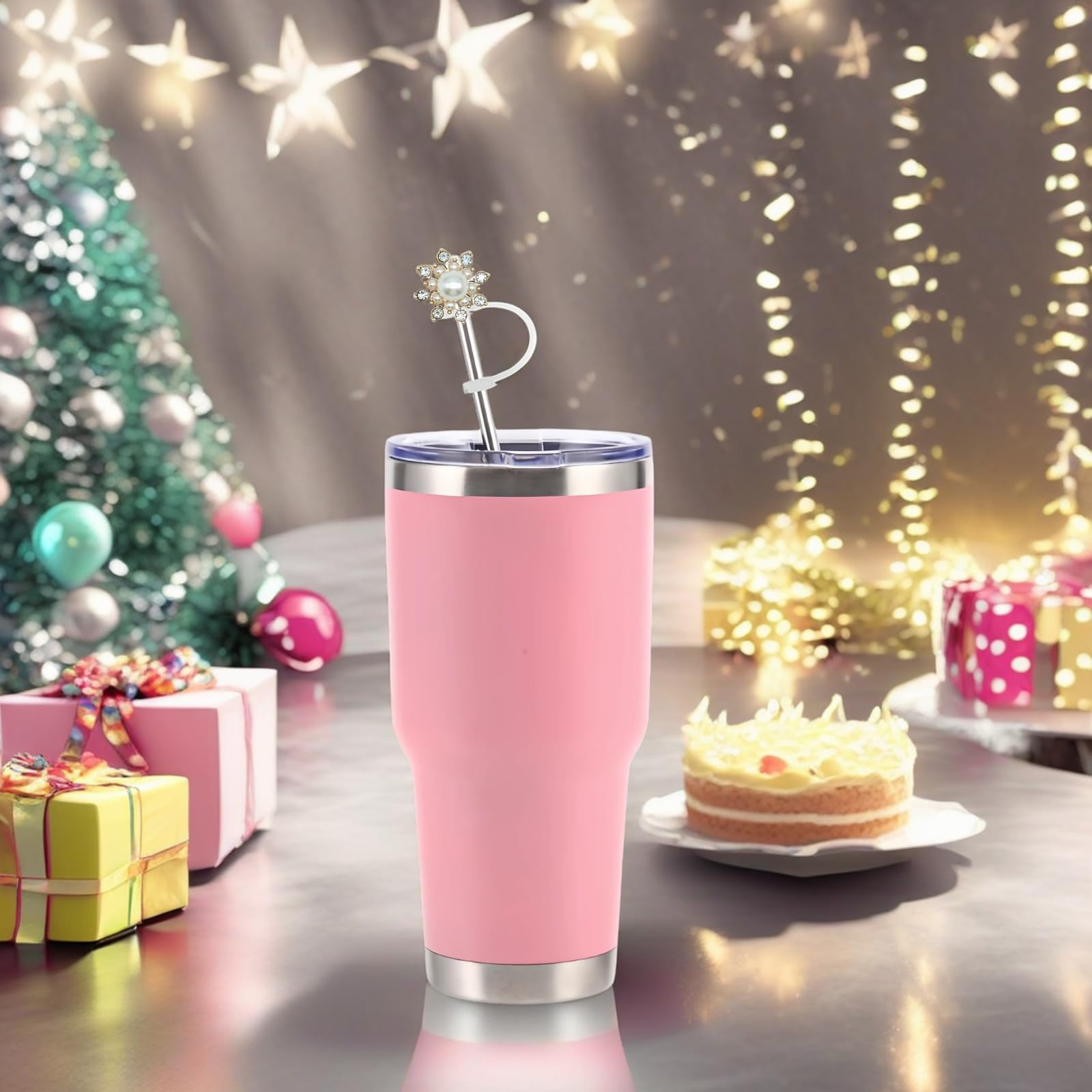 YKIAMGH Glitter Silicone Straw Toppers for Stanley Cup 30 40 oz, Reusable Cap Accessories for Simple Modern Tumbler, Cute Straw Cover for Water Bottle