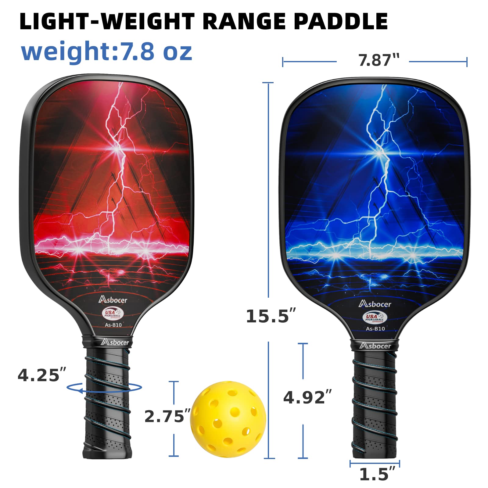 Asbocer Pickleball Paddles, USAPA Approved Pickleball Paddles Set of 2, Fiberglass Surface Pickleball Set, 4 Pickleball Balls, 2 Cooling Towels, Pickleball Bag, Pickleball Paddle Gifts for Men Women