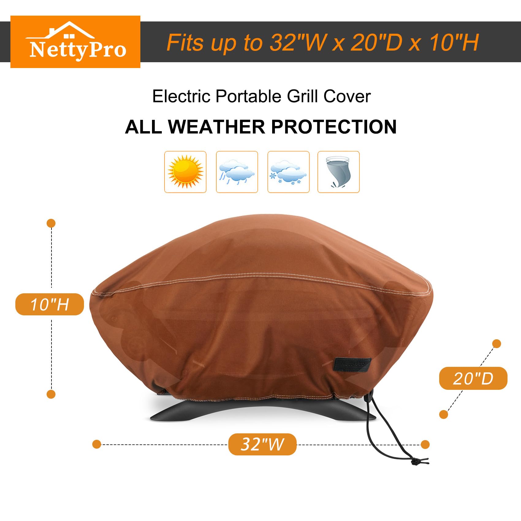 NettyPro Grill Cover for Small Q Series Grills, Waterproof Heavy Duty Portable Grill Cover for Q 2400 Series and Baby Q Gas Grill, Brown