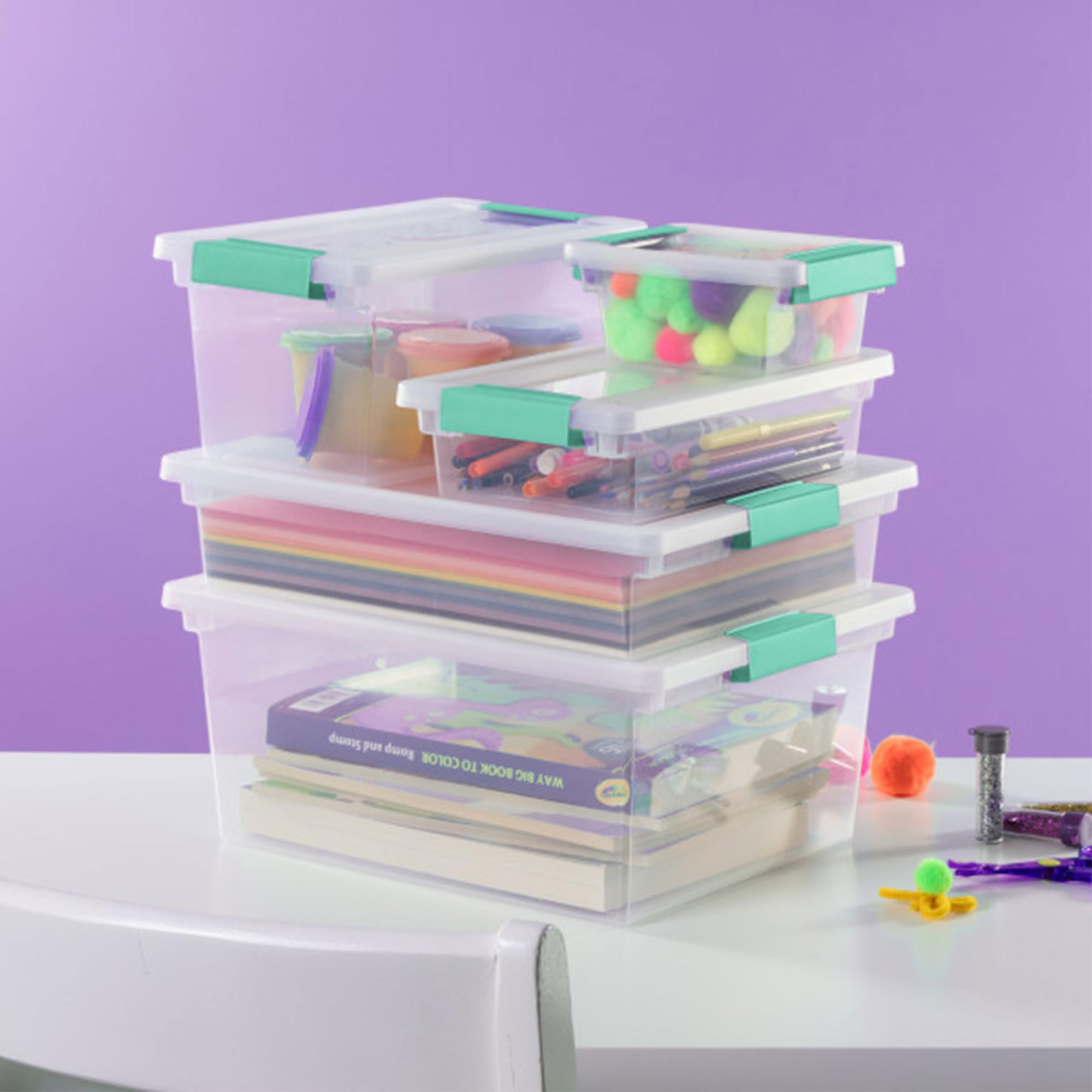 Sterilite 24-Pack Clip Box, Clear Storage for Crafts, Supplies and Office Items, Large