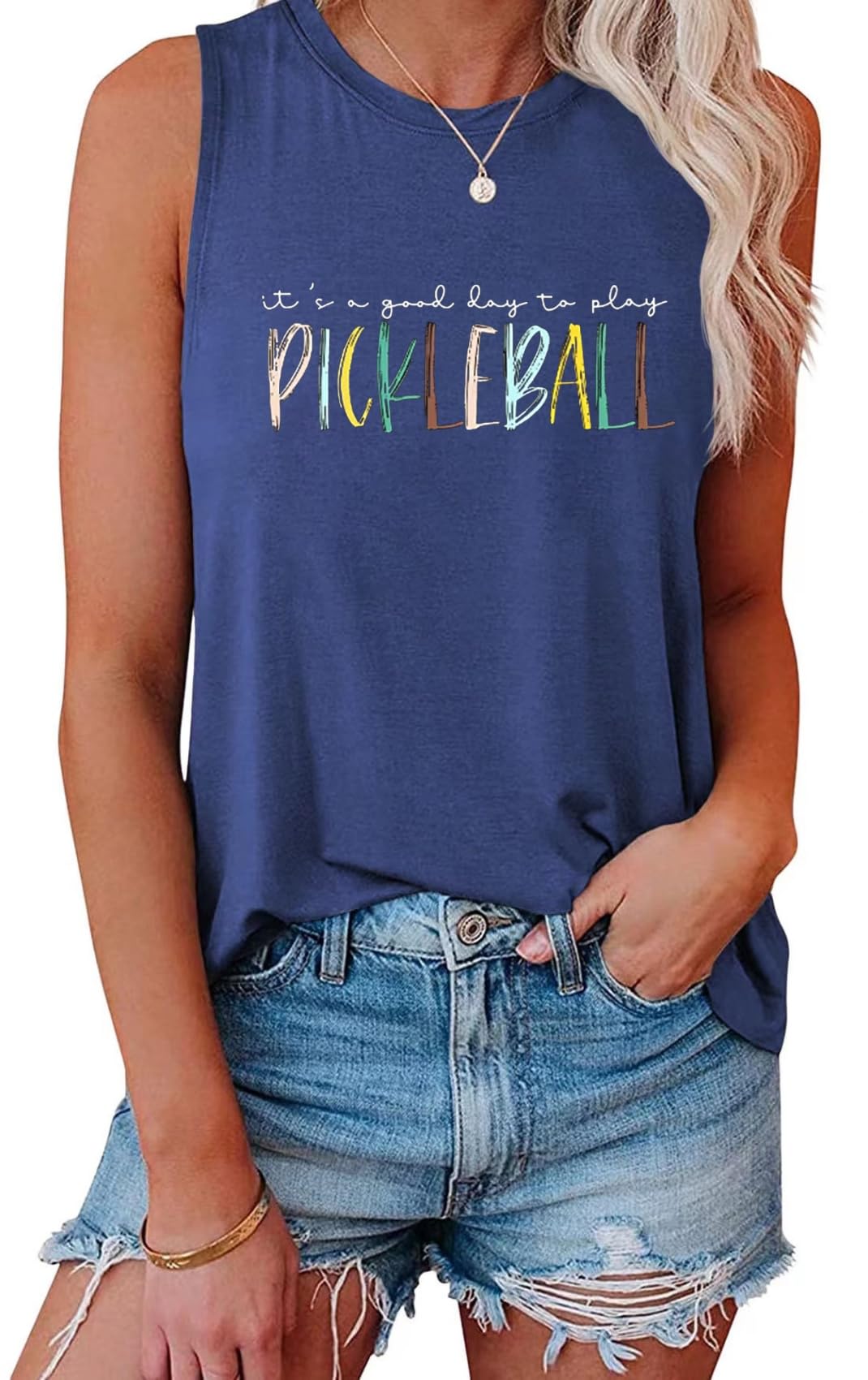 RMTXCD Women It’s a Good Day to Play Pickleball Tank Top Cute Pickleball Lover Vest Shirt Summer Casual Sport Sleeveless Top Blue