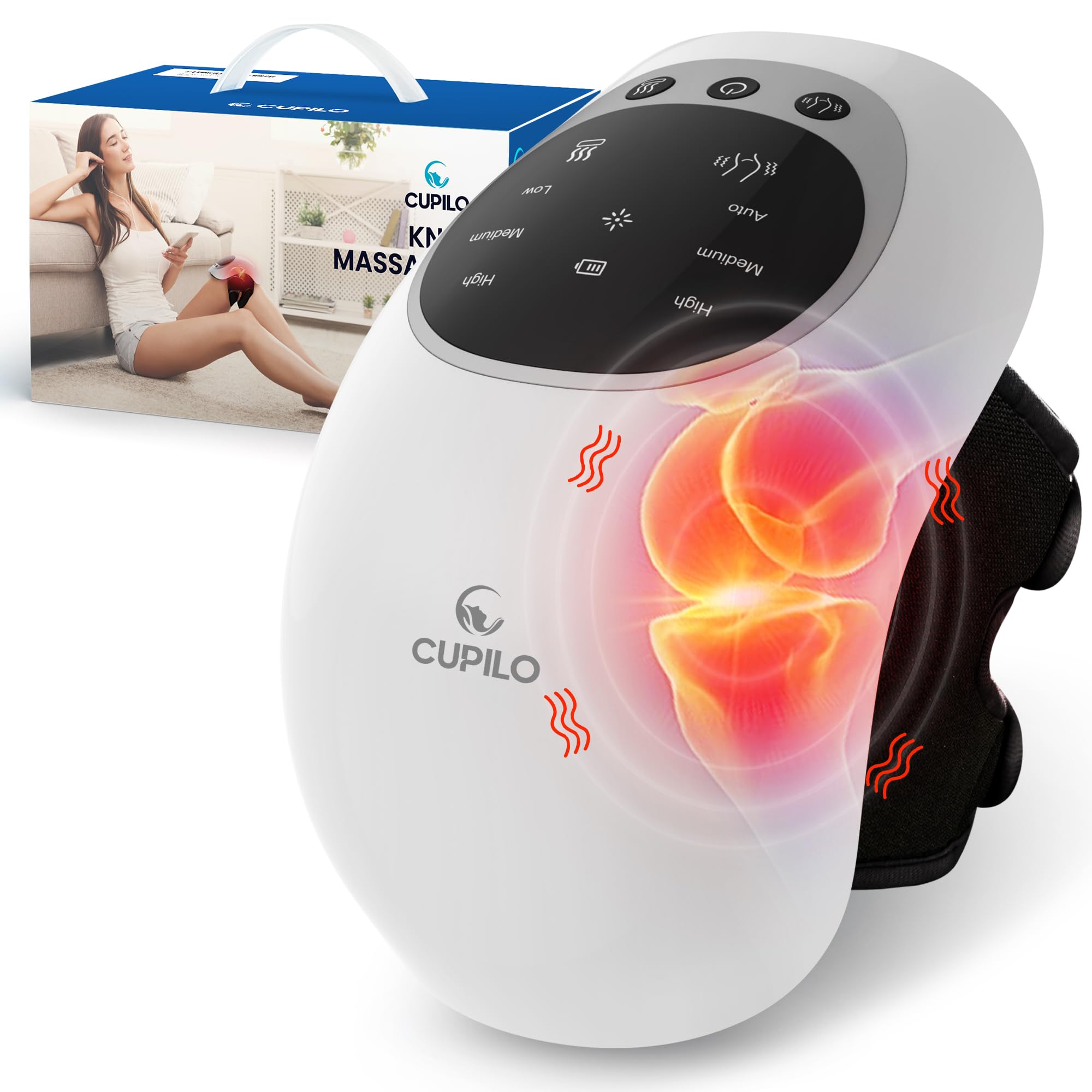 CuPiLo Knee Massager with Heat - FSA or HSA Eligible,Heating and Vibrating Pain Relief Knee Massager for Arthritis,Stretched Ligament,Swelling Stiff Joints and Muscles Injuries,Gift for Christmas