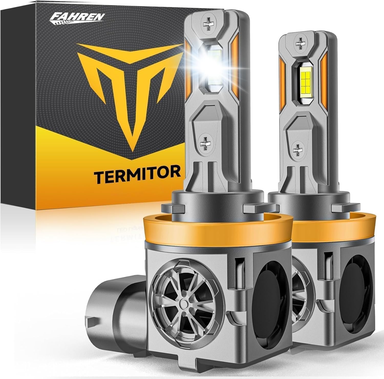 Termitor Upgraded H11/H9 Bulbs, 60,000LM 10X Brightner, 1:1 Halogen Size, 6500K Cool White, Canbus Ready, Plug and Play H11 Driving Lights, Plug and Play, 85000+ Hours Long Service Life, Pack of 2