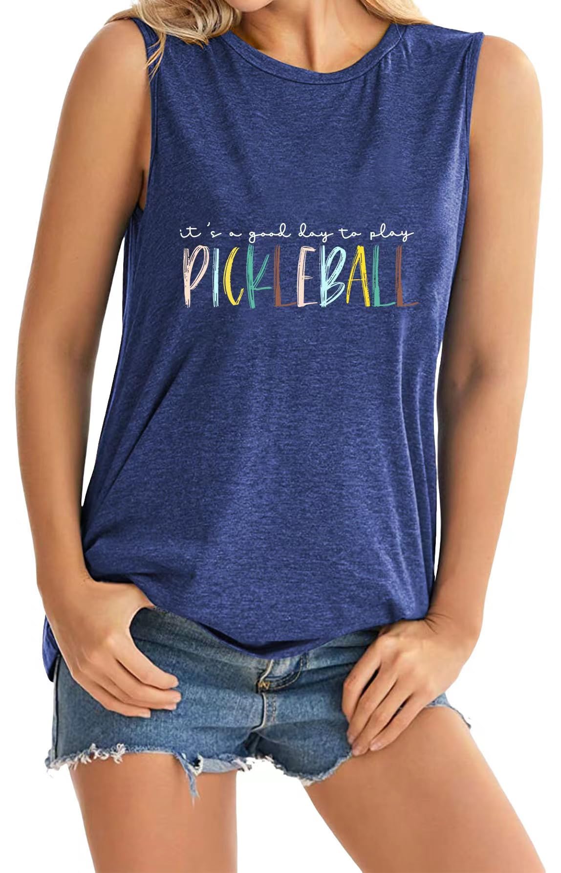 RMTXCD Women It’s a Good Day to Play Pickleball Tank Top Cute Pickleball Lover Vest Shirt Summer Casual Sport Sleeveless Top Blue