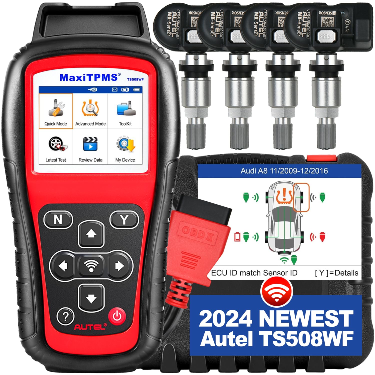 Autel MaxiTPMS TS508WF KIT TPMS Programming Tool, 2024 Upgraded WiFi Ver. of TS508K TS508 TS501 TS601 w/ $120 4PCS 315MHz+433MHz Autel MX-Sensor, Full TPMS Activate Relearn Diagnostic Scan Tool