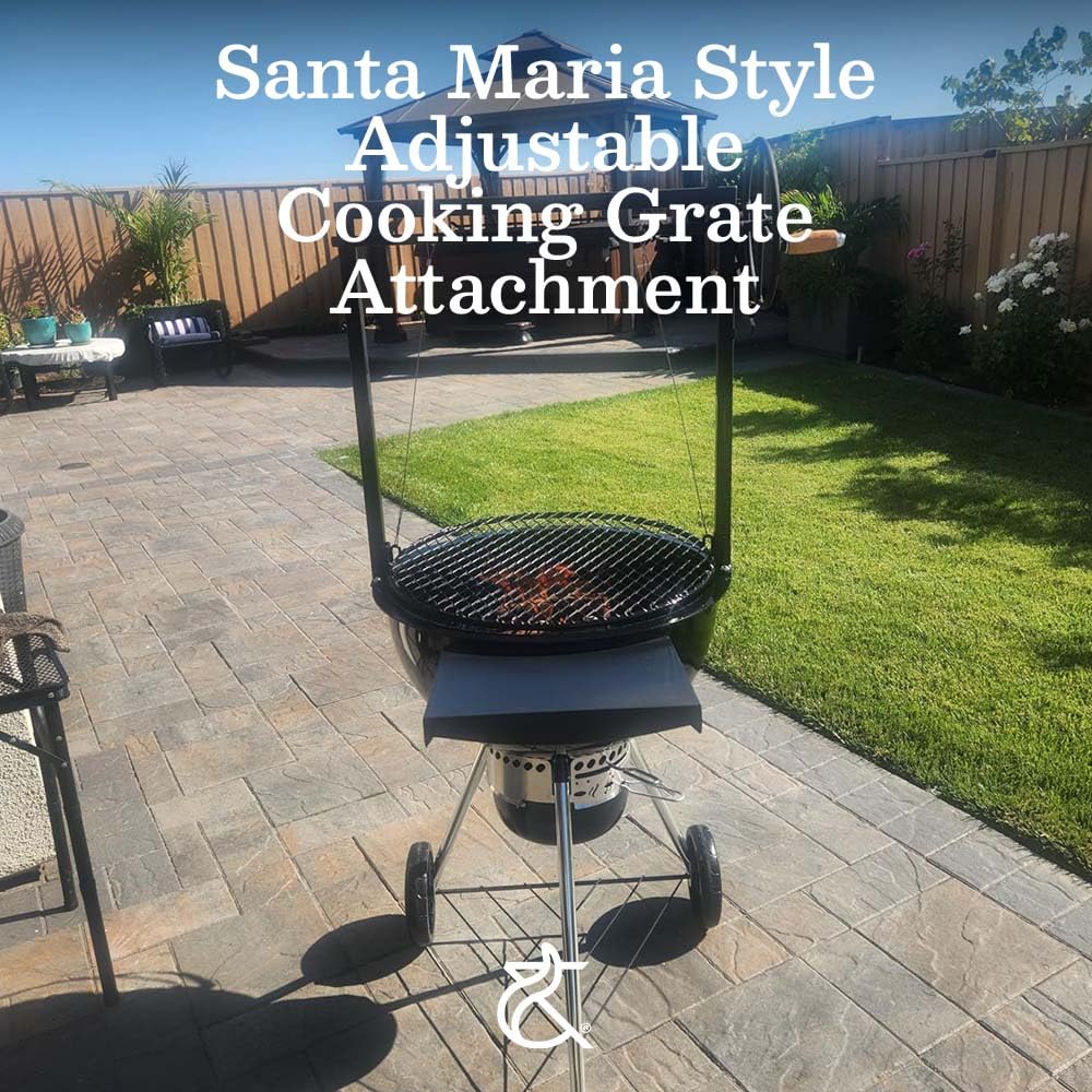 Ash & Ember Santa Maria Style Adjustable Cooking Grate Attachment, Fits 24" Kettle-Style Grills, Open Flame Campfire Cooking Grate, Outdoor Grill Cooking Accessories