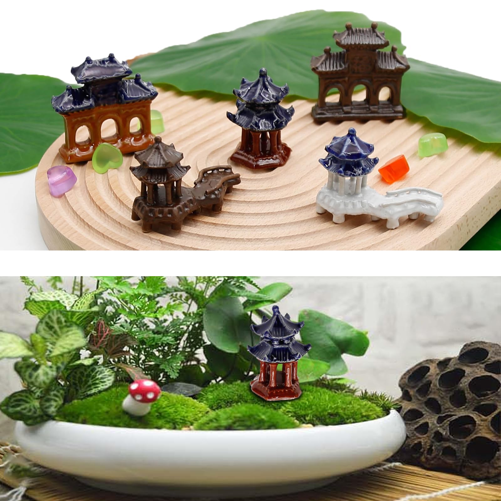 Hoypeyfiy 5Pcs Pagoda Statue Kit,Micro Landscape Ceramic Ornaments,for Miniature Garden Accessories,Decoration of Aquarium,Fish Tank Landscaping,Bonsai Decoration