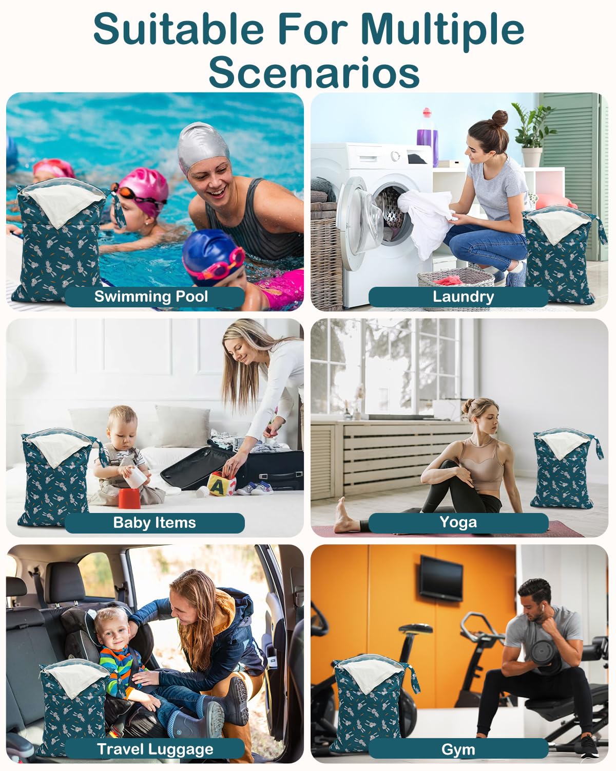 ALVA ALVABABY 3pcs Cloth Diaper Wet Dry Bags Waterproof Reusable with Two Zippered Pockets Travel Beach Pool Daycare Soiled Baby Items Yoga Gym Bag for Swimsuits or Wet Clothes 3L-ZM31