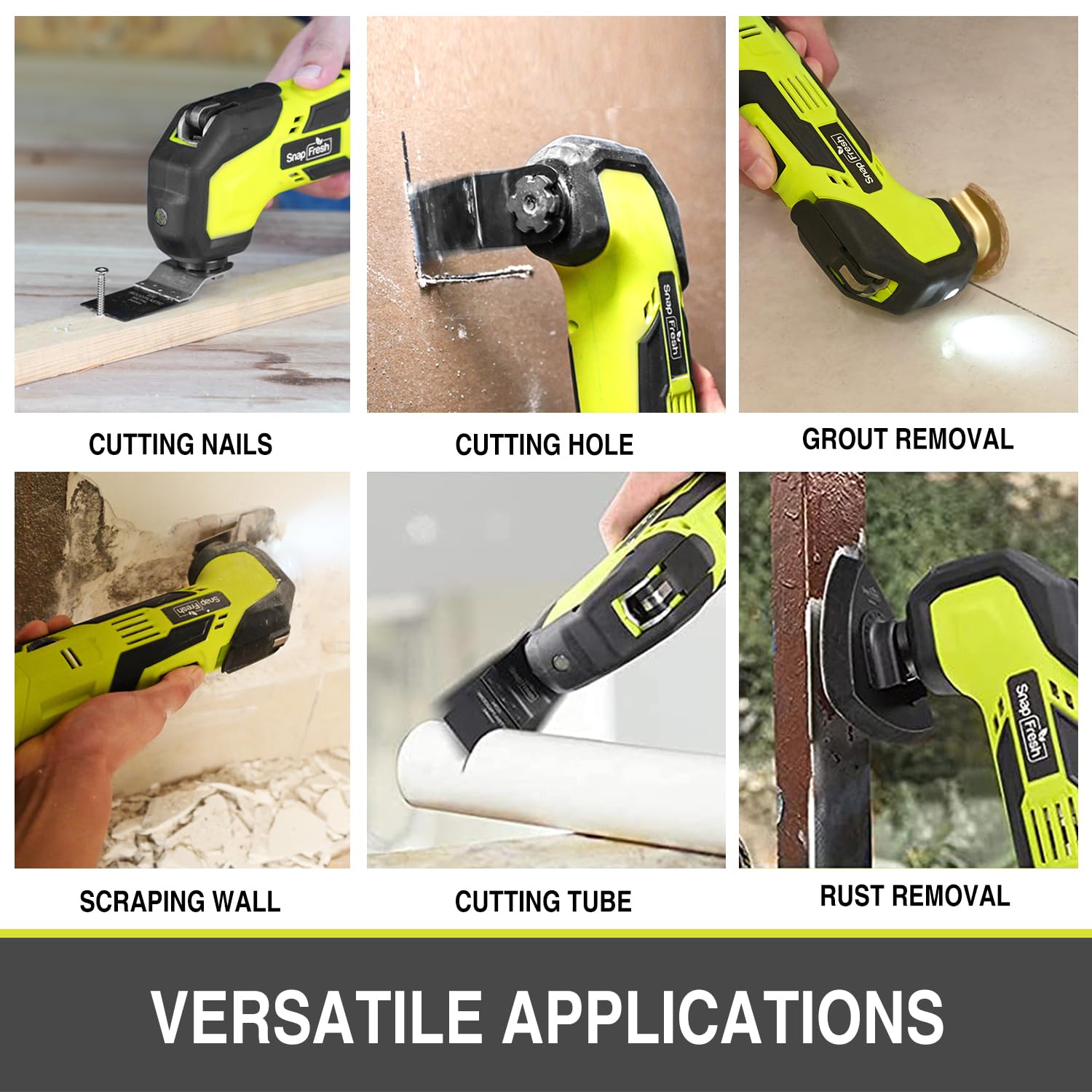 SnapFresh Oscillating Multi Tool Cordless, 20V DIY Tool Kit, 6 Speed, 3.2°Oscillation Angle, Quick-Lock Replaceable, 24pcs Accessories, Battery & Fast Charger, For Scraping, Blades Sanding, Cutting