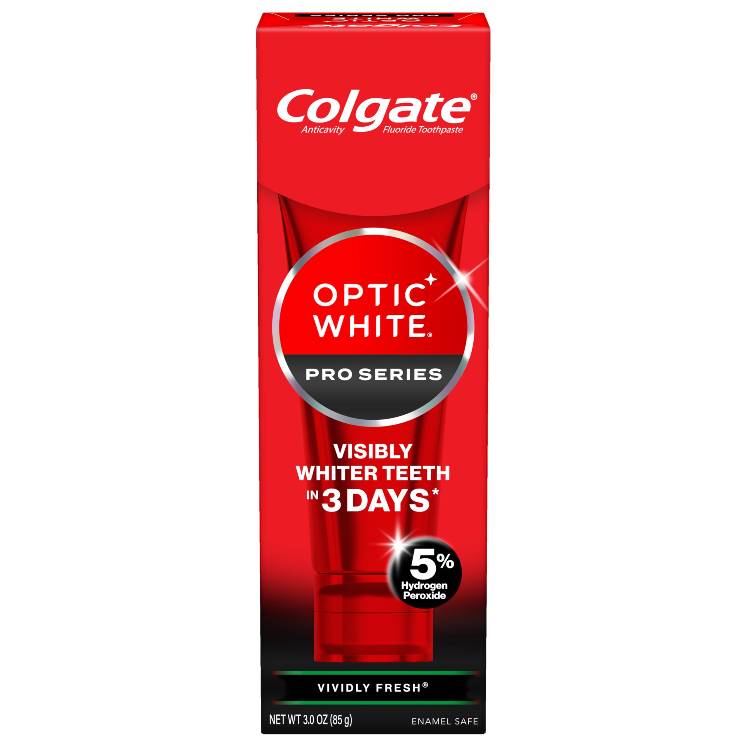 Colgate Optic White Pro Series Whitening Toothpaste with 5% Hydrogen Peroxide, Vividly Fresh, 3 Oz Tube