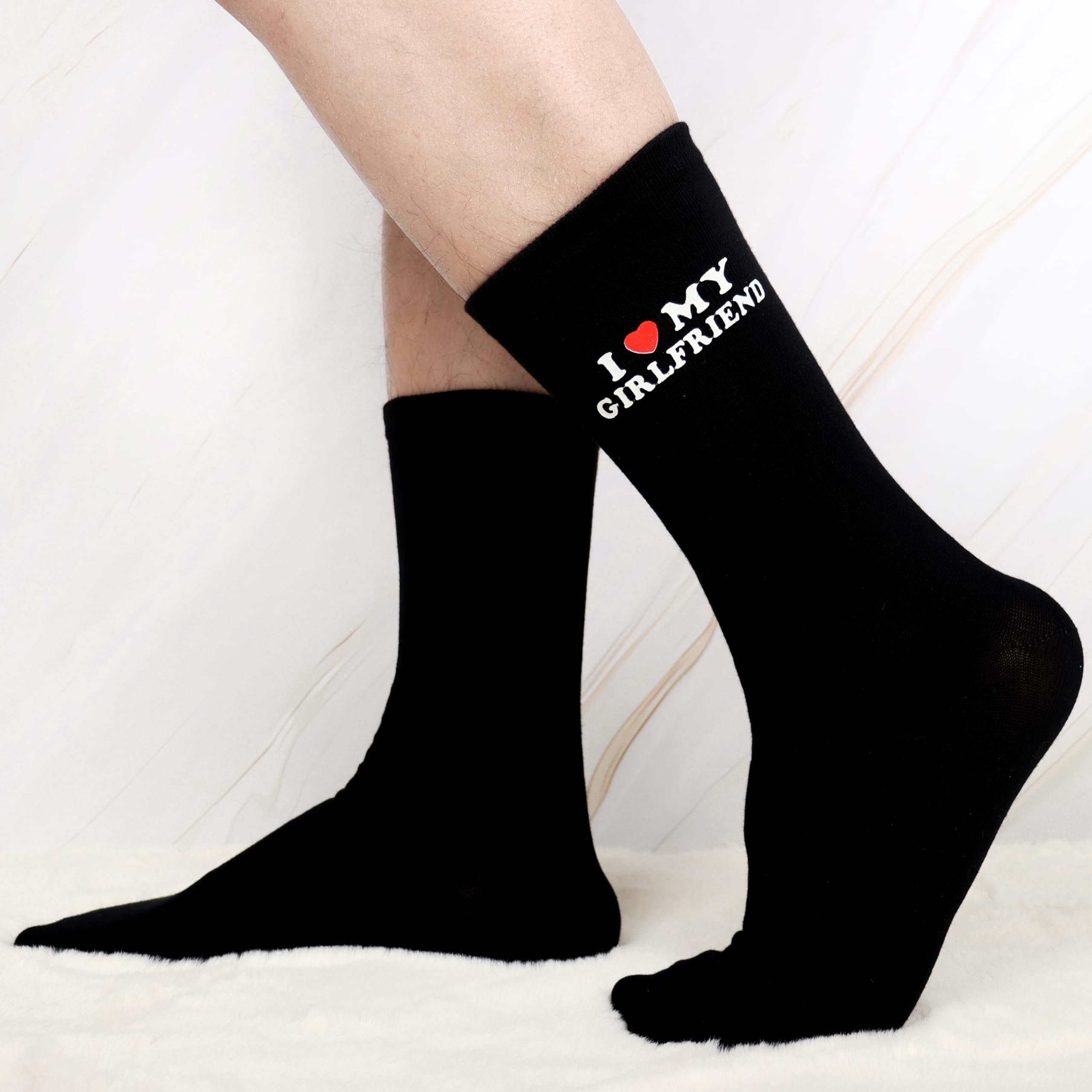 Moyel I Love My Girlfriend Socks Cute Gifts for Boyfriend Funny Boyfriend Gift Ideas on Anniversary Valentines day Birthday Gifts for Him I Heart My Girlfriend Socks for Men