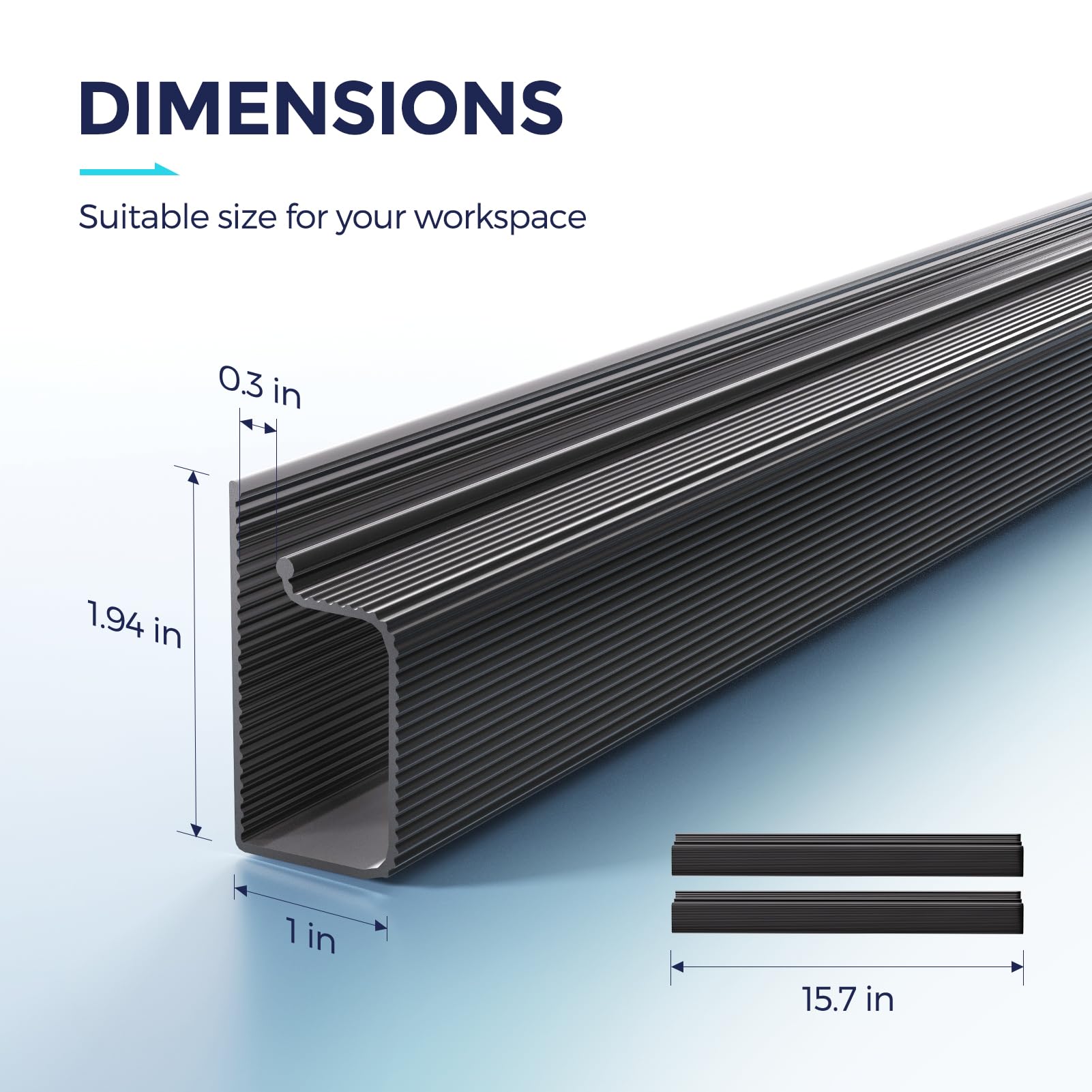 Cable Management Under Desk 31.5'' J Channel Cable Raceway, 2 Pack Cord Hider Desk Cable Tray, No Drilling Under Desk Cable Management Tray, Self Adhesive Desk Wire Management, 15.7x1.1x2.4 in, Black