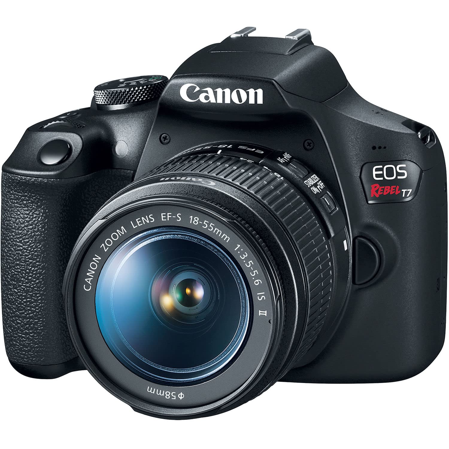 Canon EOS Rebel T7 DSLR Camera w/EF-S 18-55mm f/3.5-5.6 IS II Lens Bundle with 2x 64GB Memory Cards + Wide Angle & Telephoto Lenses + Pro Kit (Renewed) Black