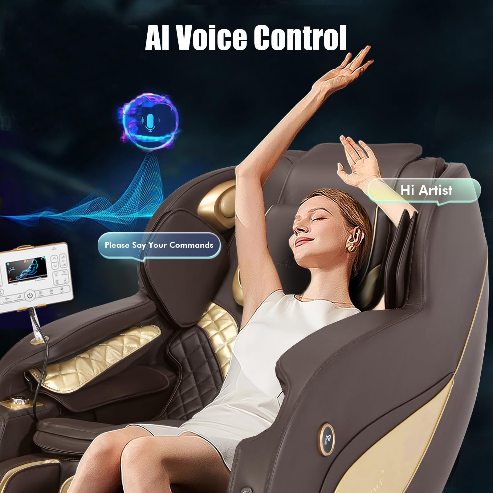 Artist hand Massage Chair Full Body, SL Track Zero Gravity Massage Chair Recliner with 12 Modes, Bluetooth, Body Scan, Foot Roller & Airbags Massage, AI Voice Control (Brown)