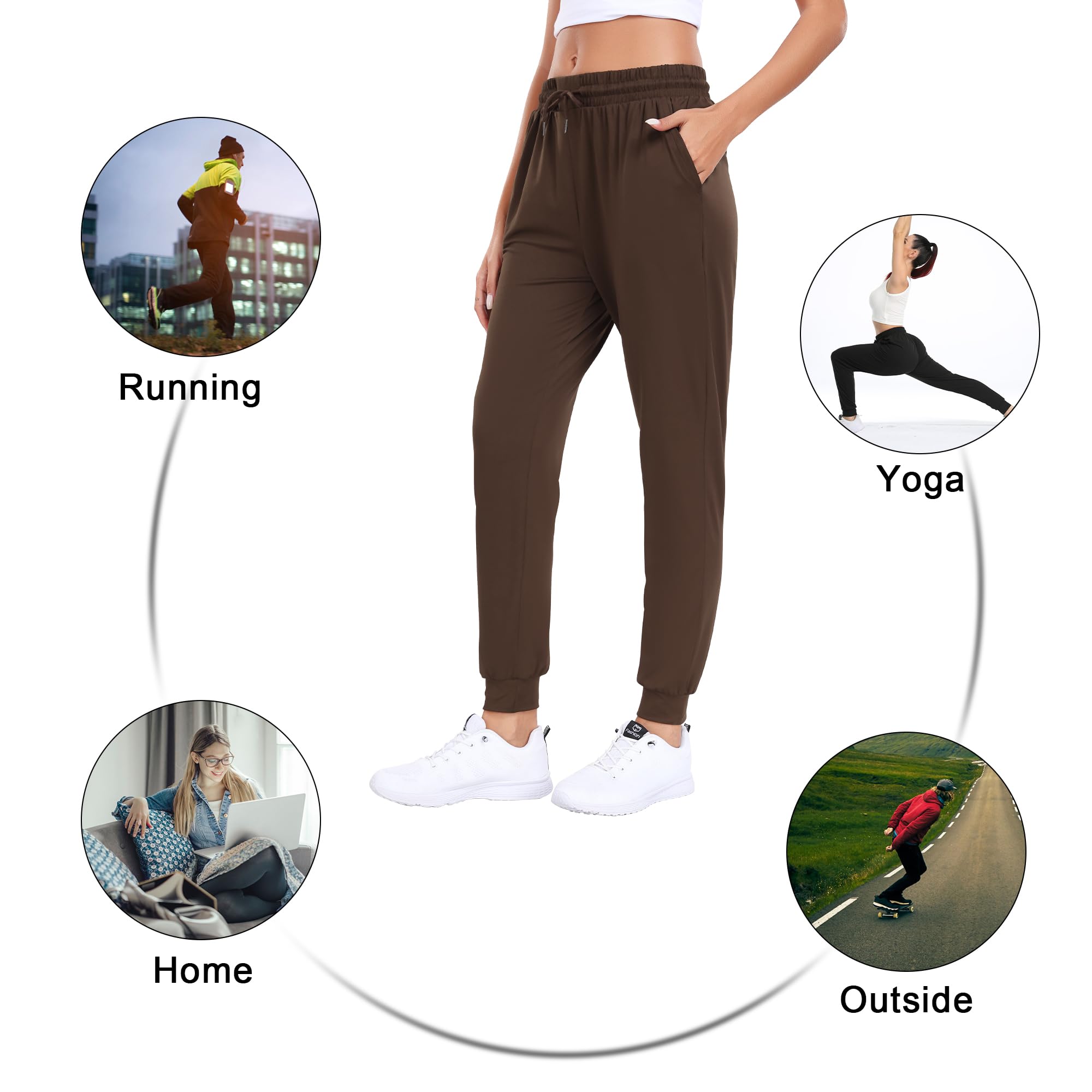 Mgput 4 PCS Women's Joggers Pants with Pockets-Women Lightweight Sweatpants for Running Yoga Athletic Casual Pants(TYP601-S/M 2B/GR/LPUR)