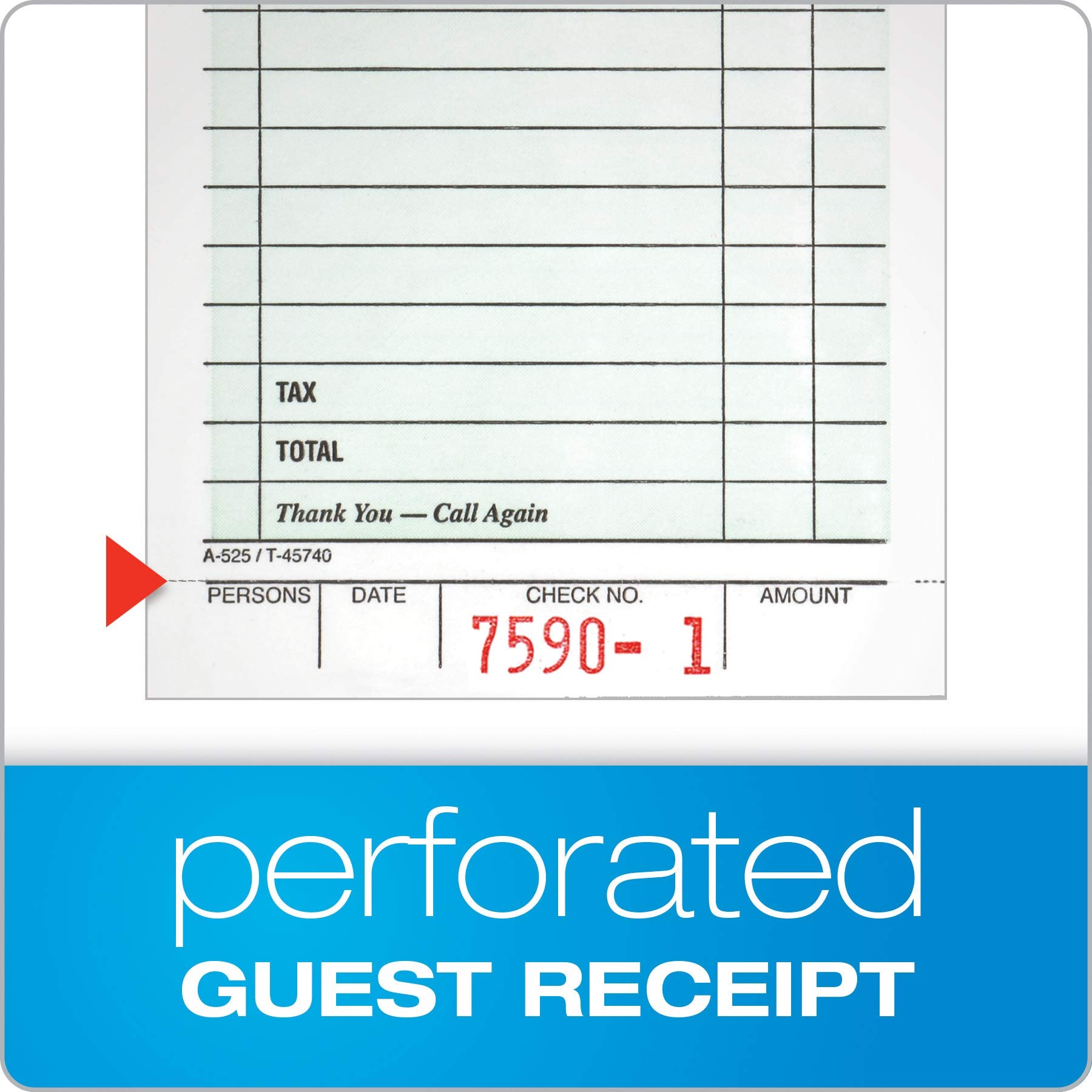 Adams Guest Check Pads, Single Part, Perforated, White, 3-2/5" x 6-3/4 ", 50 Sheets/Pad, 5 Pads/Pack (525SWMT)