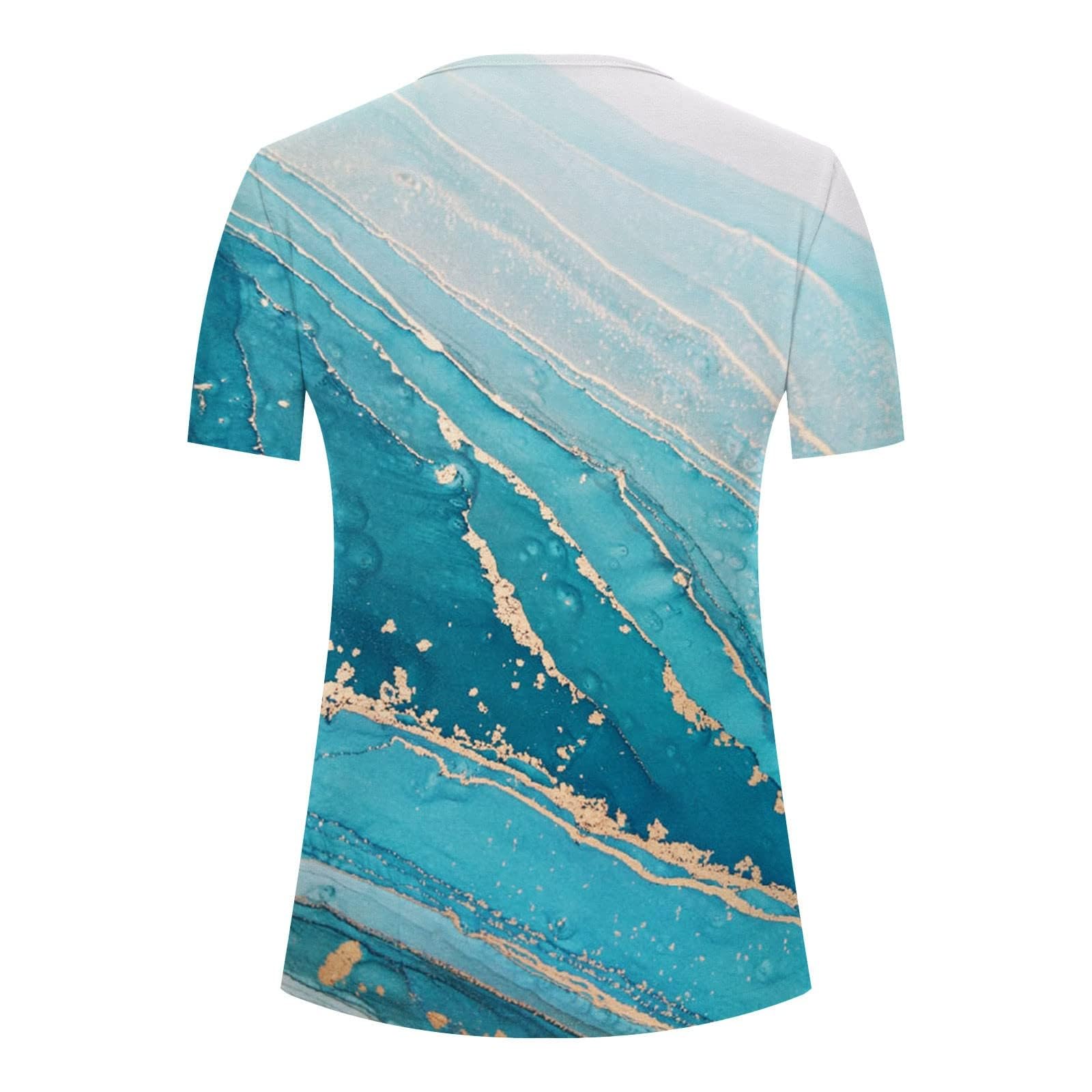 Summer Tops for Women 2025 Trendy Boho Floral Print Tunic Shirts Short Sleeve Button v Neck Tshirt Casual Loose Blouse 5-Blue Medium