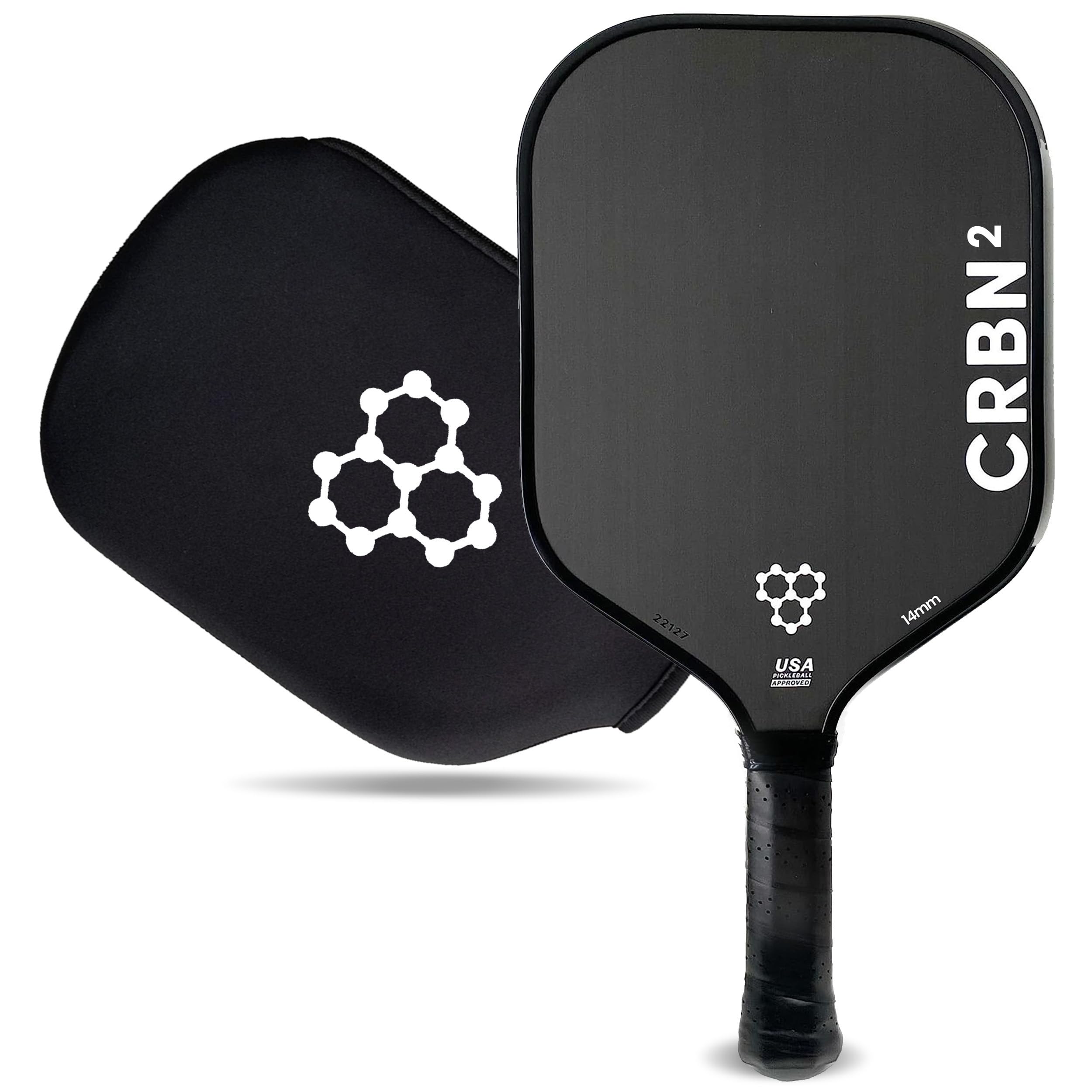 CRBN² Pickleball Paddle - Carbon Fiber Pickleball Paddle with Honeycomb Poly Core - Perfect Balance of Power & Control - 14mm, White