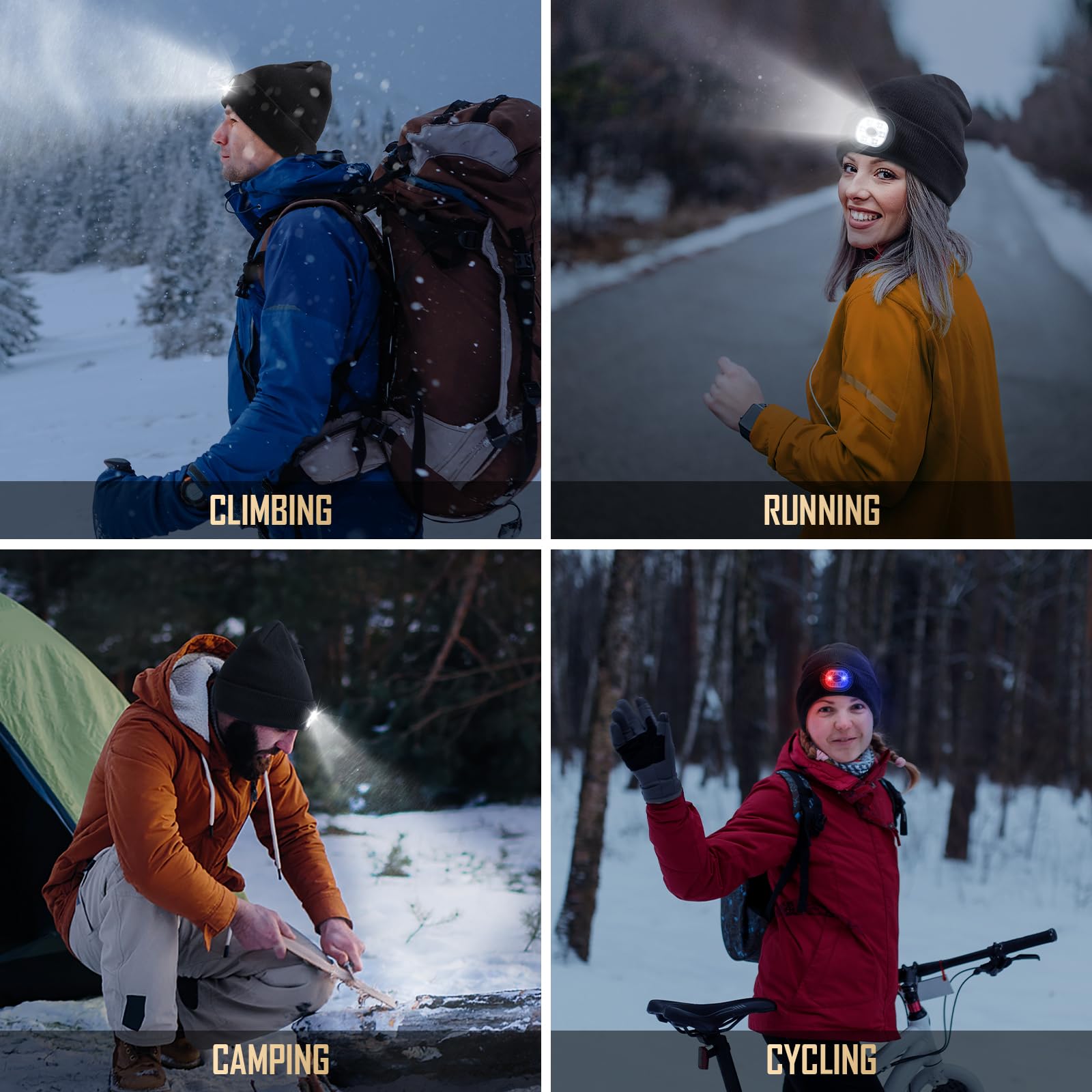 Gifts for Men, Stocking Stuffers for Adults Men LED Beanie Hat with Light, Dad Mens Gifts for Christmas, Unique Gifts for Men Dad Him Husband Grandpa, Unique Stocking Stuffers for Women & Men Black