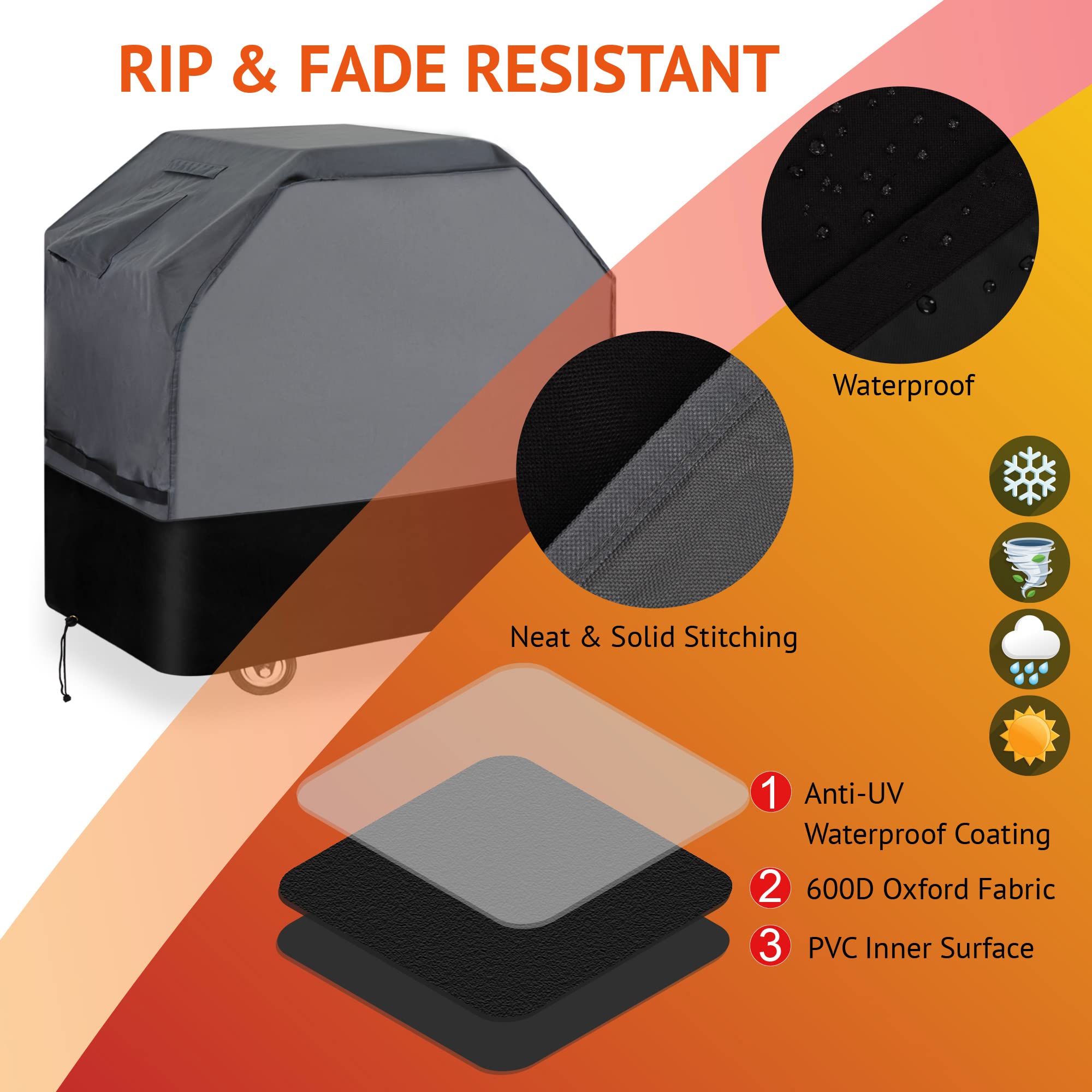 Waykea Heavy Duty Grill Cover 61 Inch, 600D Oxford Water Resistant UV & Fade Resistant BBQ Cover for Weber Char-Broil Dyna Glo Nexgrill Charcoal Gas Grill (61”W x 26”D x 45”H, Gray/Black)