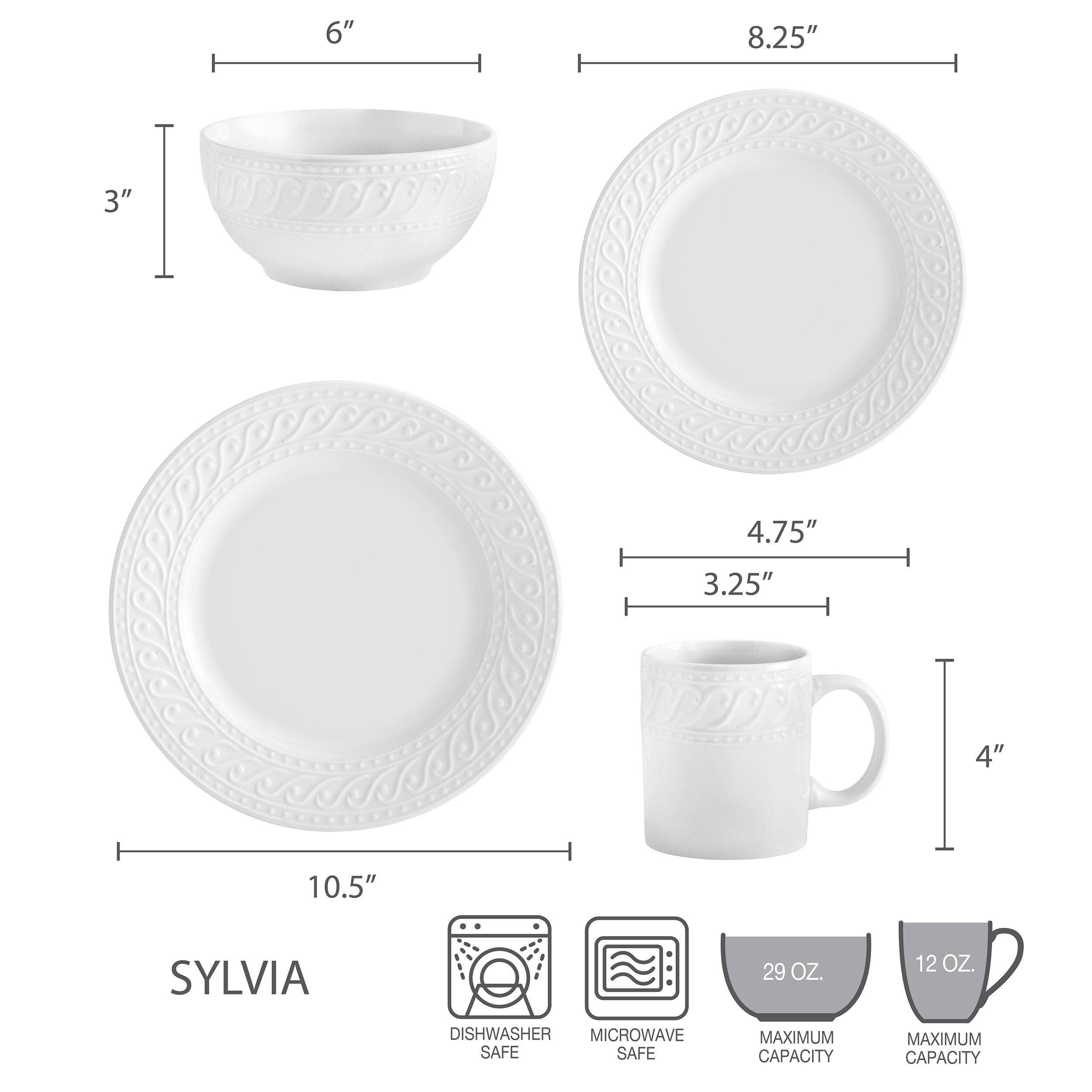 Pfaltzgraff Sylvia 32 Piece Dinnerware Set, Service for 8, White