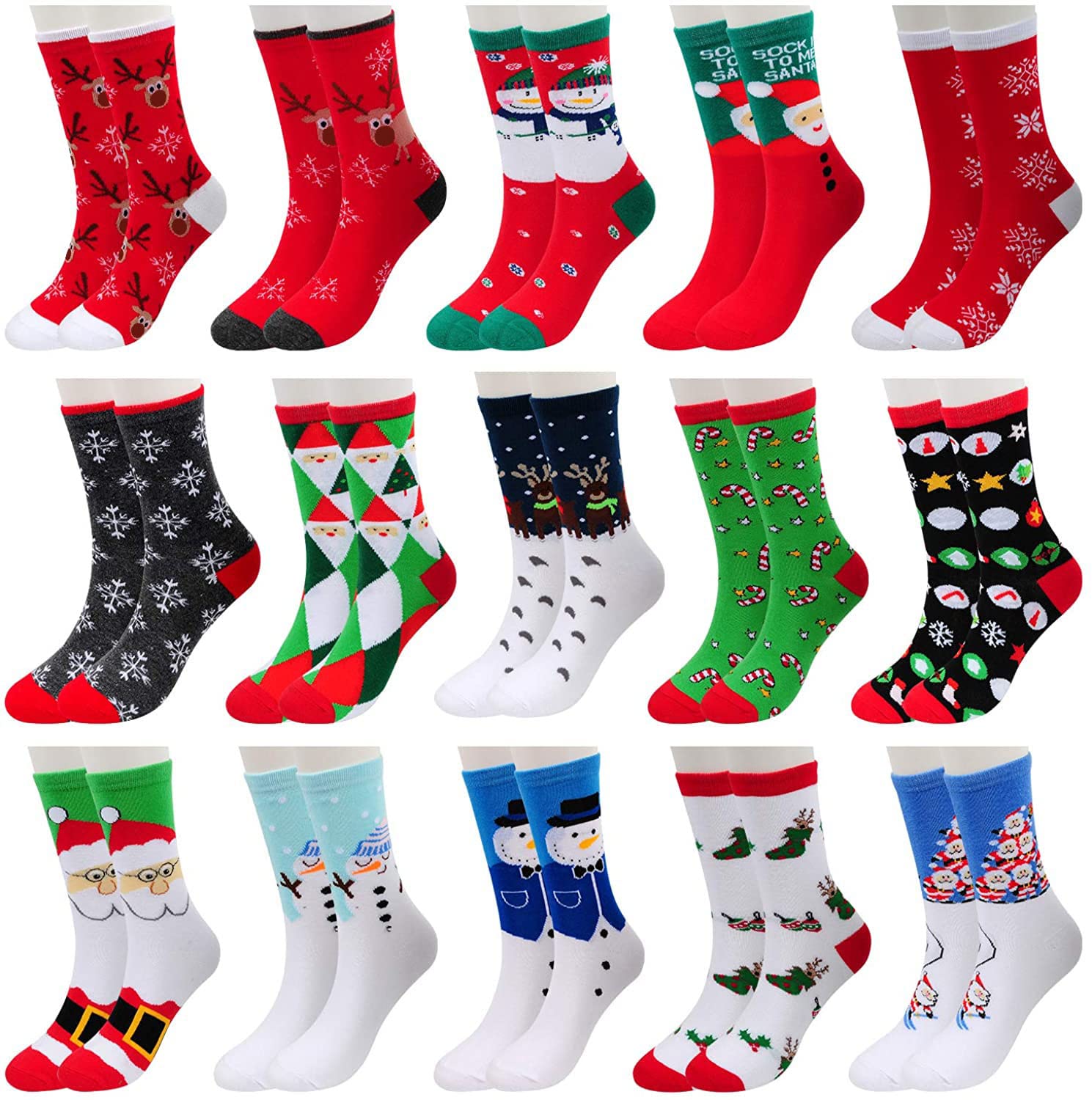 MarJunSep 15 Pairs Women's Christmas Socks Gifts for Women Adults Family Coworkers Cotton Holiday Socks Stocking Stuffers