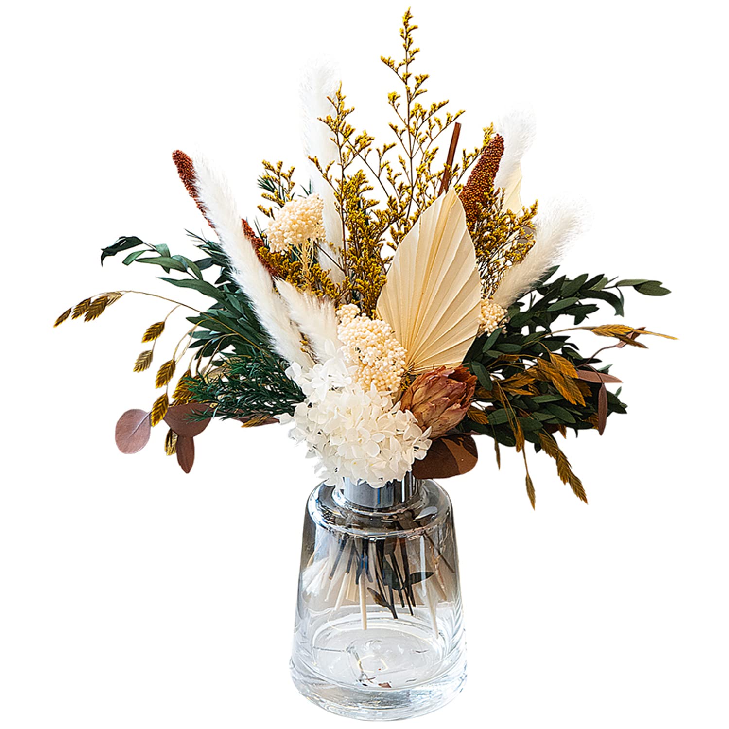 Natural Dried Flower Bouquet - Pampas Grass Decor, Fall Flower Arrangements with Eucalyptus, Palm, Preserved Plants, Rustic Western Floral for Table Centerpiece, Bohemia Home Wedding Decoration