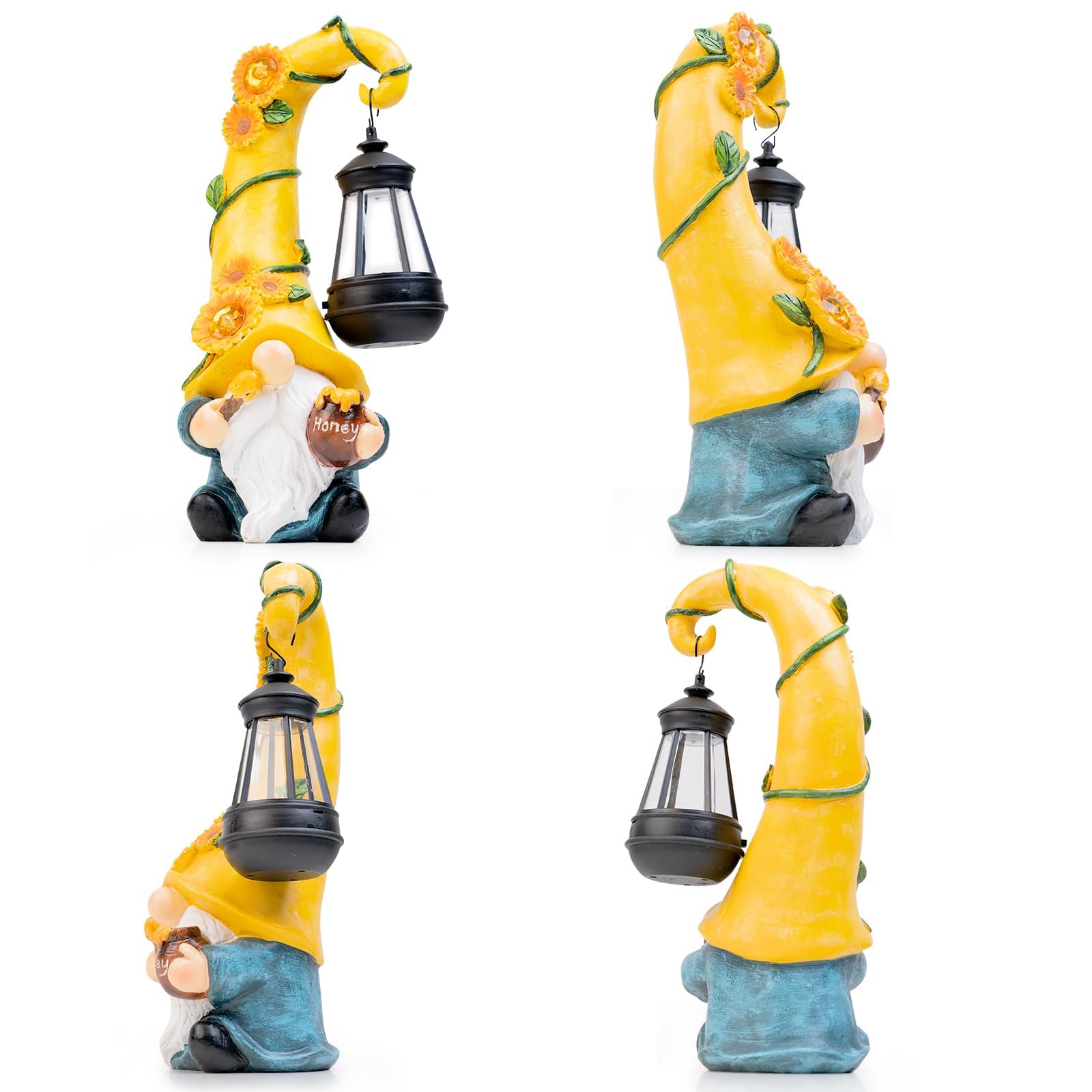 twinbling 12" Solar Gnome Garden Statues Honey Bee jar Decor with LED Lantern Outdoor Gnomes Decorations Patio Yard Art Gifts for Women Mom-Lantern