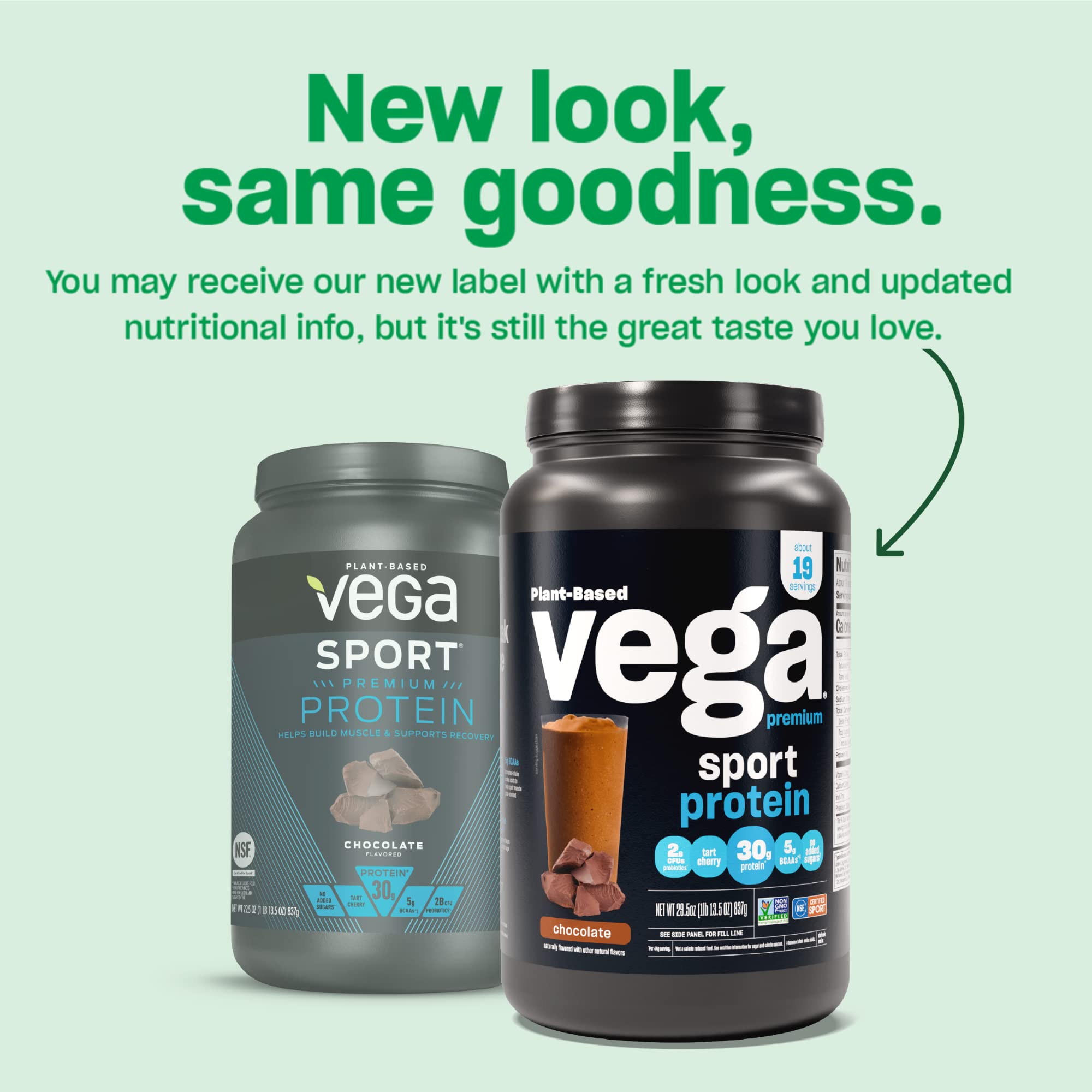 Vega Premium Sport Protein Chocolate Protein Powder, Vegan, Non GMO, Gluten Free Plant Based Protein Powder Drink Mix, NSF Certified for Sport, 29.5 oz