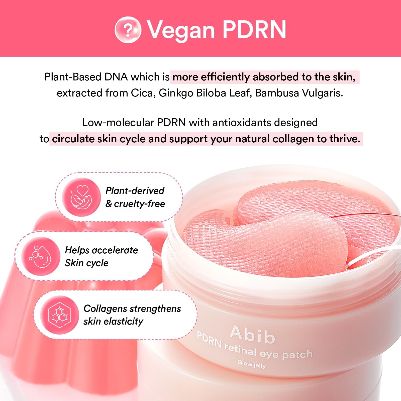 Abib PDRN Retinal Eye Patches for Rejuvenating & Puffy Eyes with Glow Jelly, Niacinamide, 60 Count, Korean Skin Care