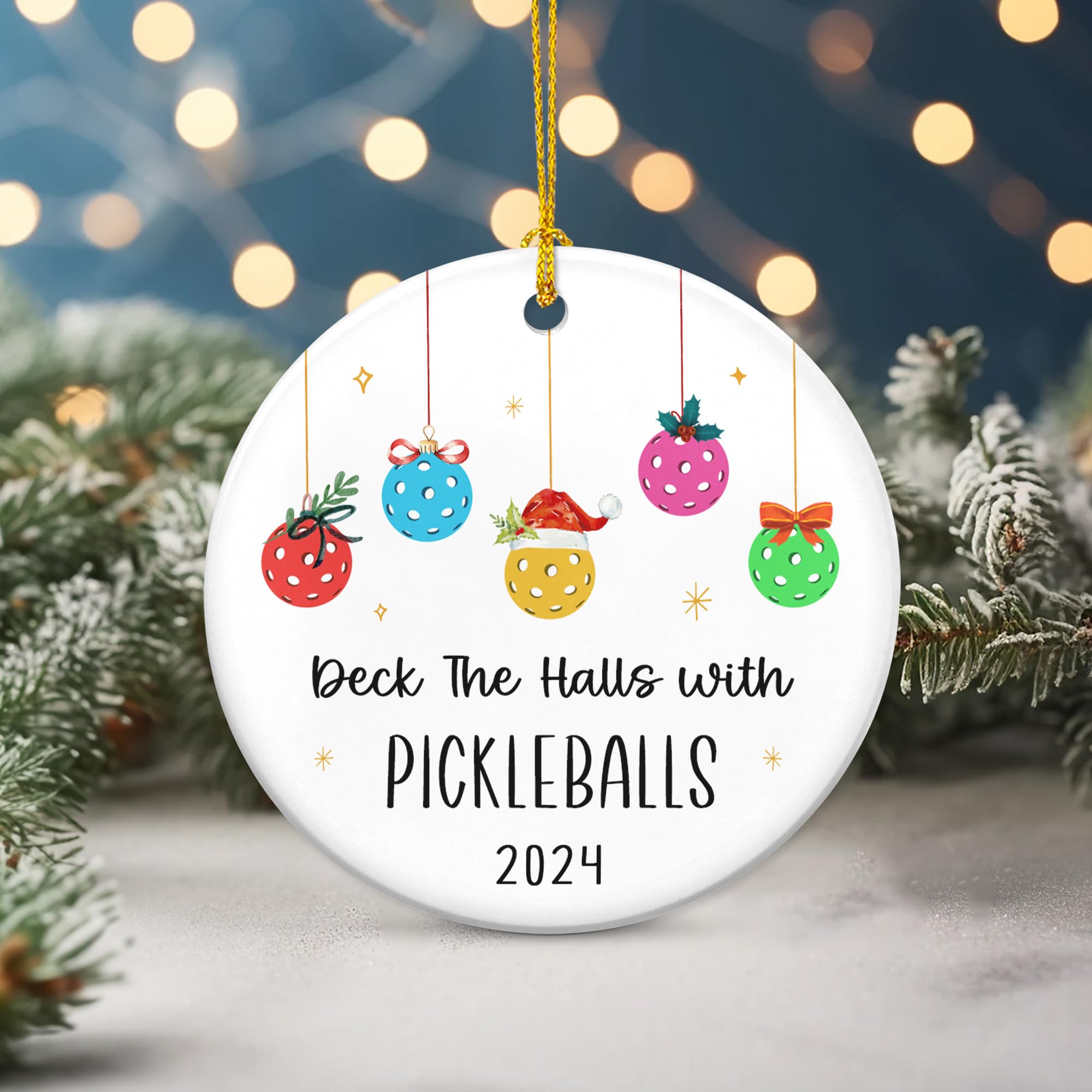 FLAGWIX Pickleball Gifts, Christmas Ornaments 2024 - Christmas Pickleball Gifts for Women, Friends, for Pickleball Lovers - Christmas Tree Decoration Ceramic Ornaments